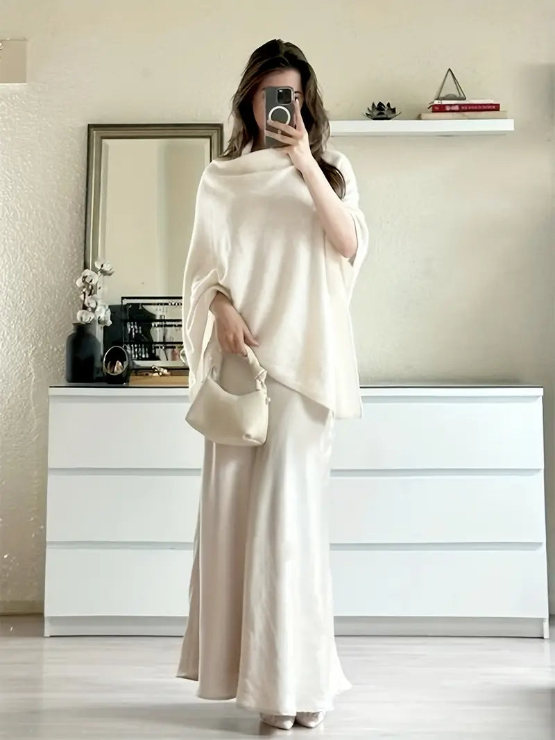 Women'S Elegant Asymmetrical Cape Sweater - Soft Winter Coat with Round Neck