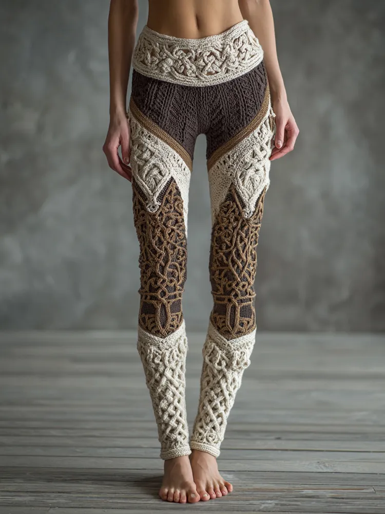 Vintage Christmas Celtic Art Knit Jacquard Cozy Knit Leggings