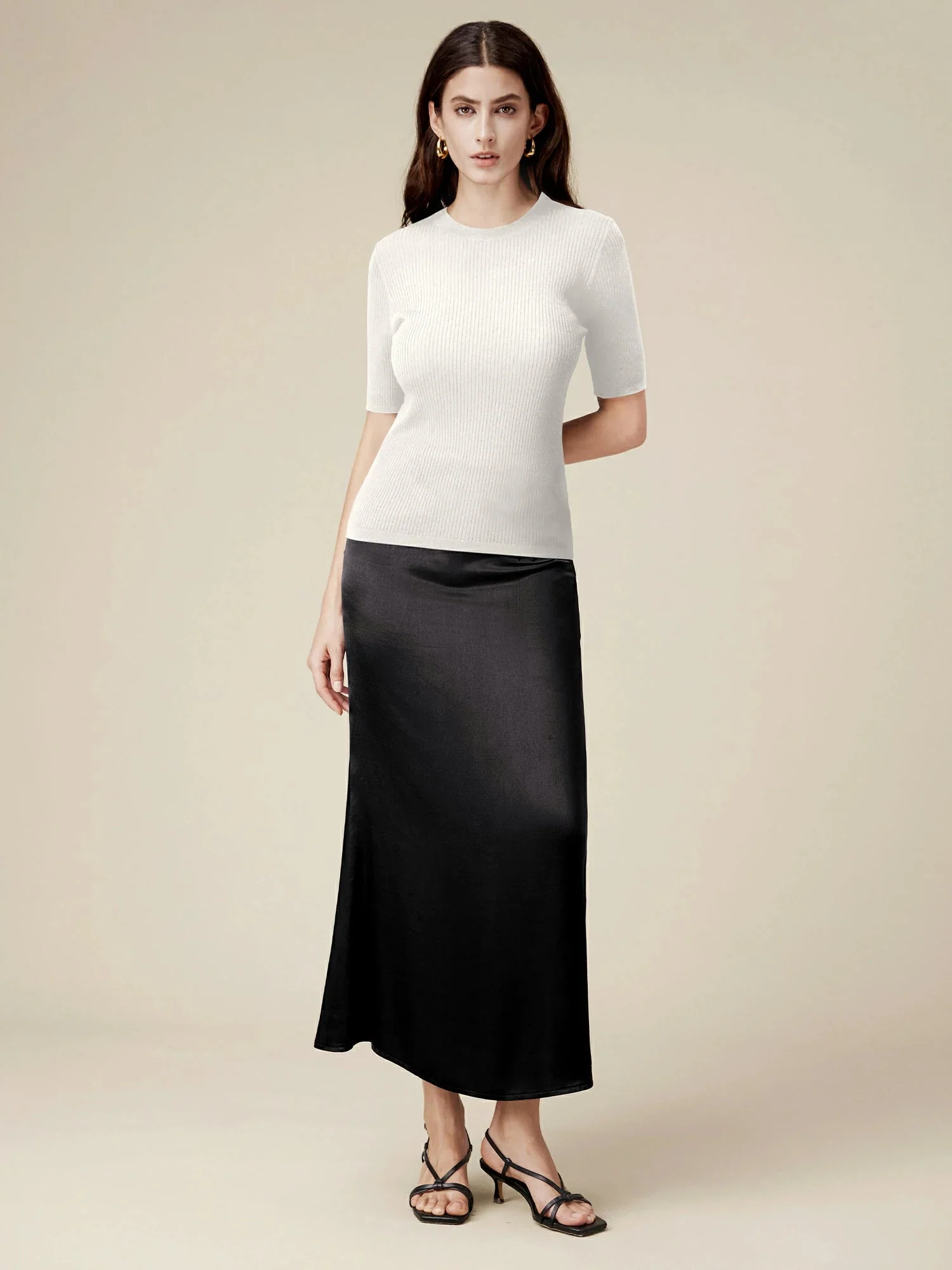 100% Lyocell Ribbed Knit Slim Fit Top