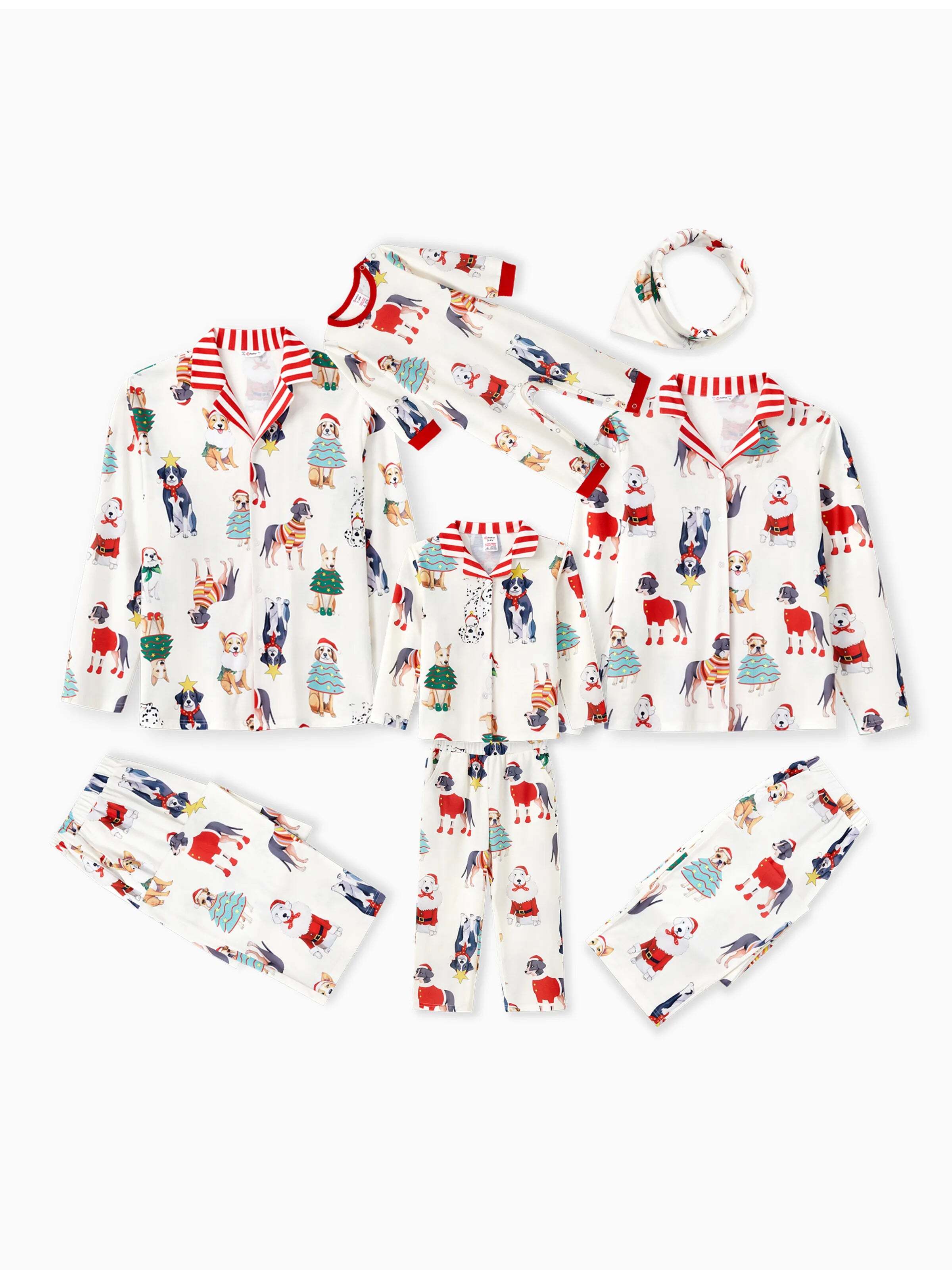 Christmas Pajamas Family Matching Cute Xmas Dog Collared Pajamas Sets with Christmas Socks LightApricot