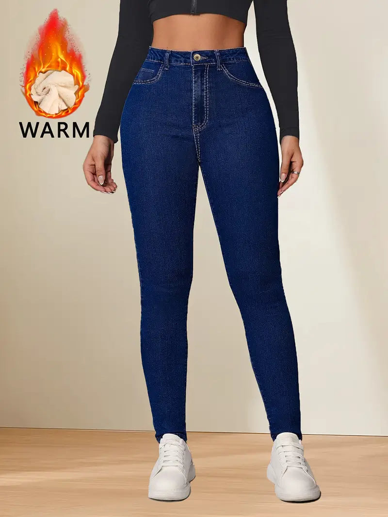 Fleece-Lined High-Waist Skinny Jeans – Warmth & Flattering Fit