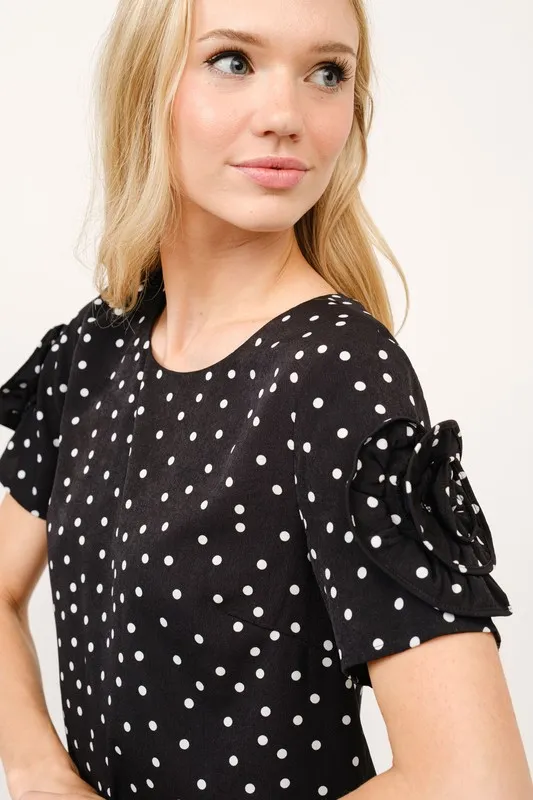 Embellished Sleeve Polka Dots Shift Dress