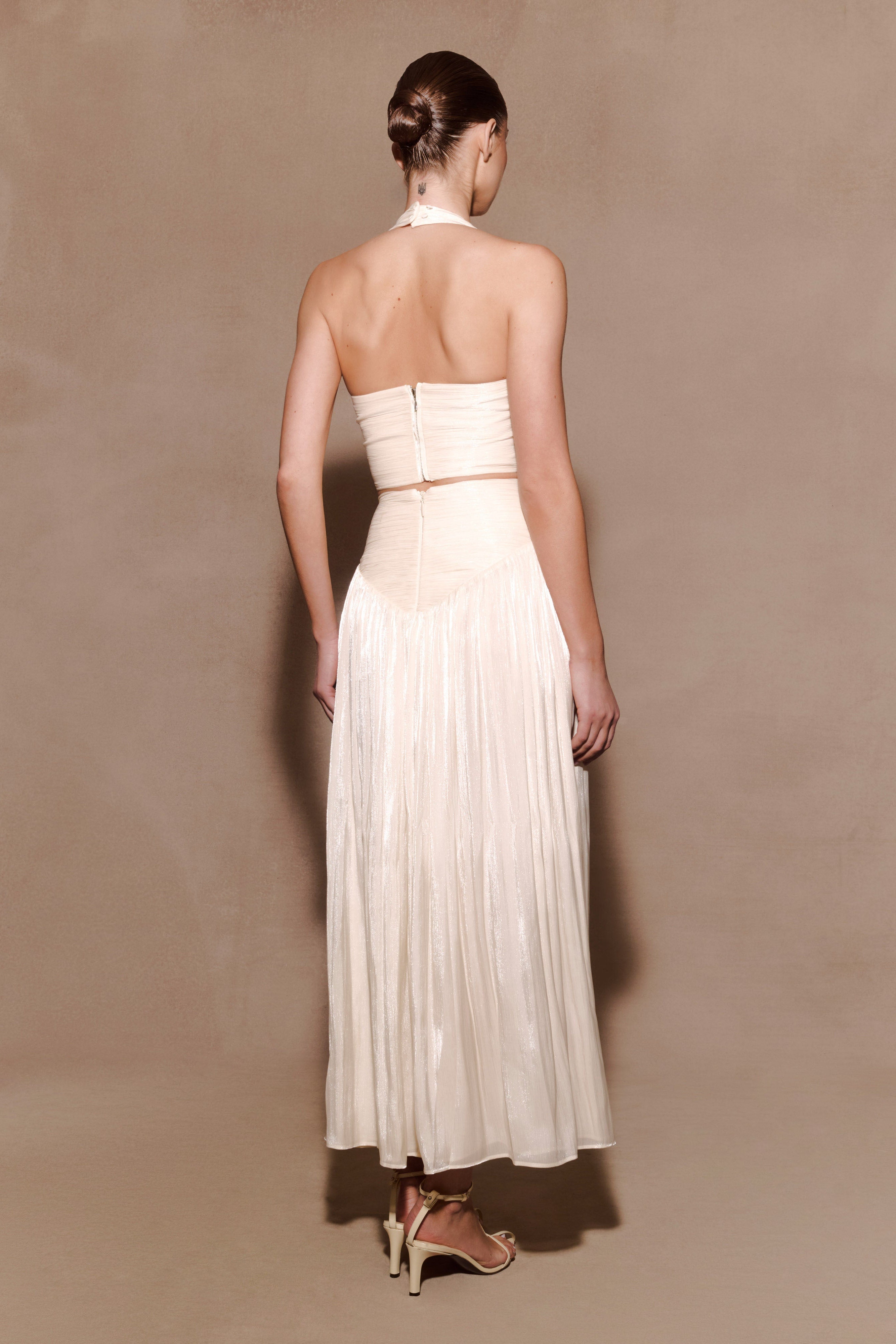 White Gathered Midi Skirt