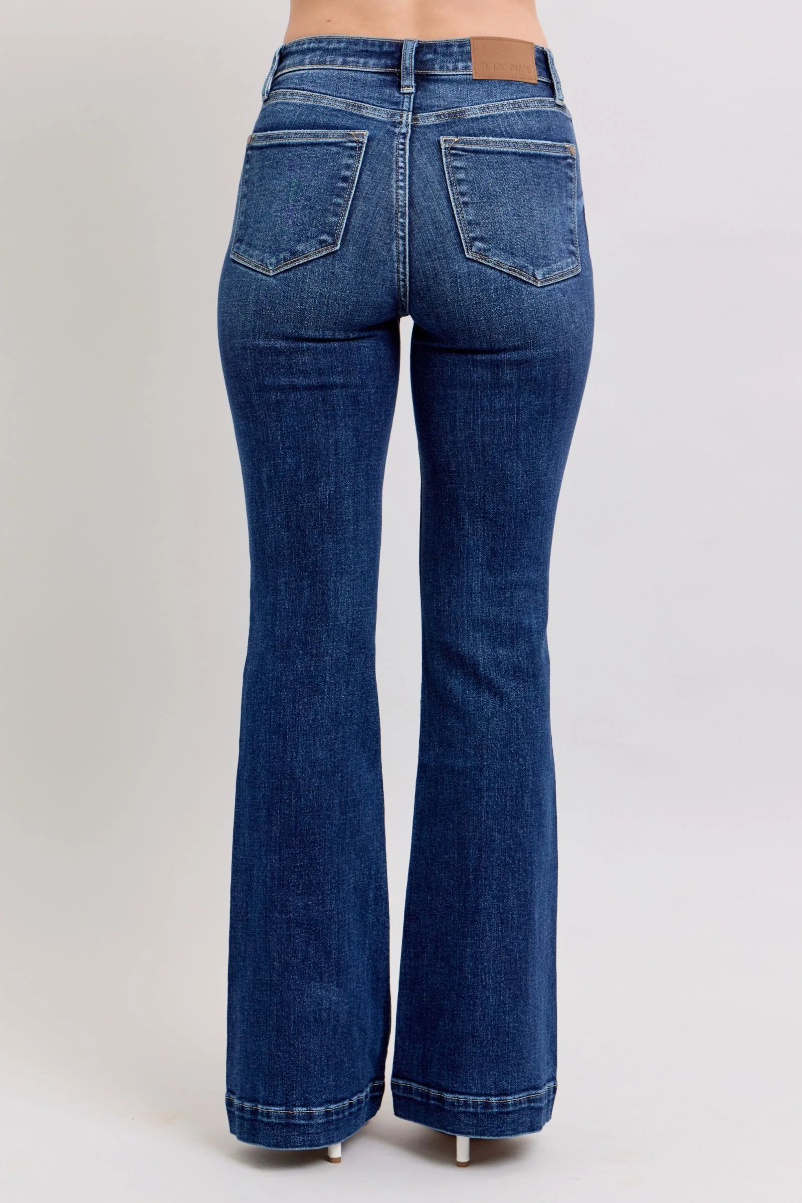 Blue Full Size High Rise Flare Jeans with Pockets Plus Size