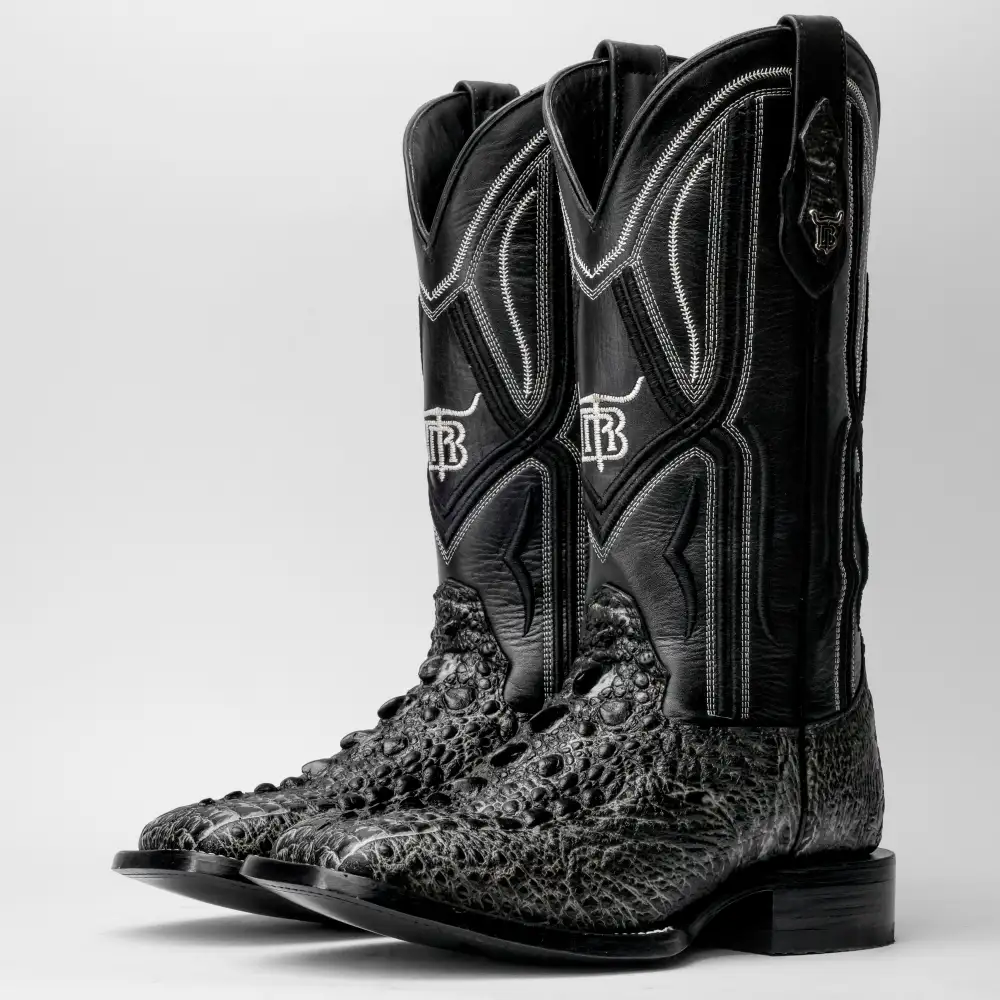 Grey Snapping Turtle Leather Boots - Square Toe