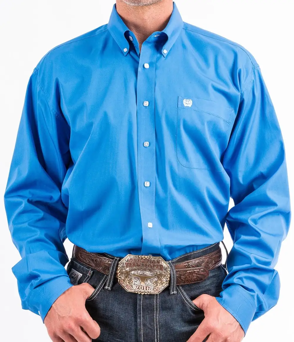 Men’s Cinch Sky Blue Solid Long sleeve Button Down Shirt