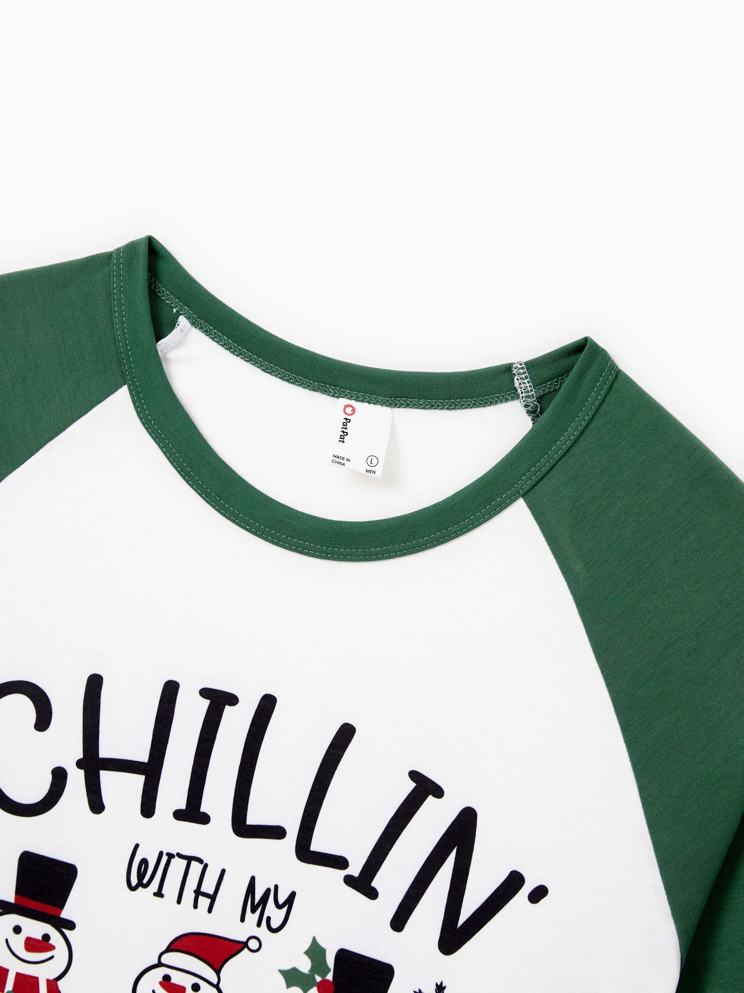 Christmas Matching Family Pajamas Set Christmas Snowman Print PJS with Christmas Socks Mint Green