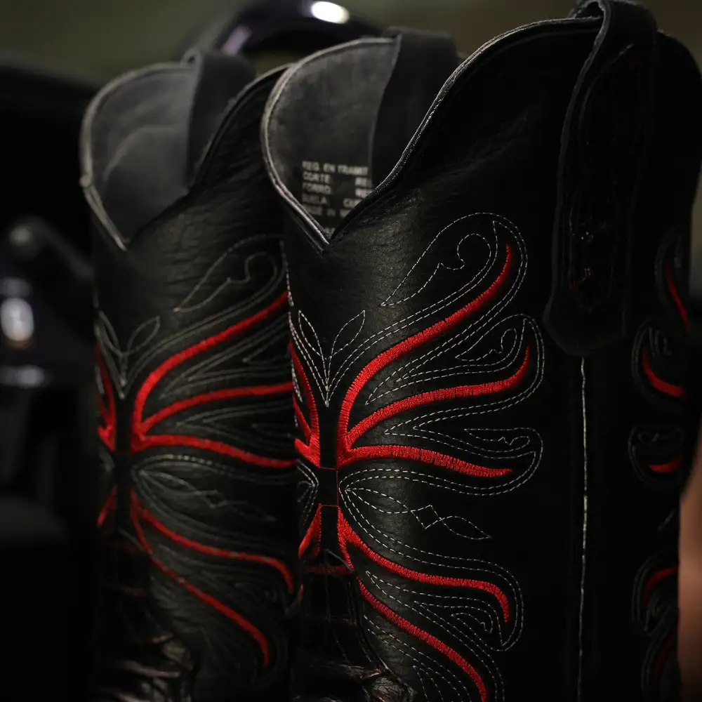 Black Cherry Anaconda Leather Boots - Square Toe