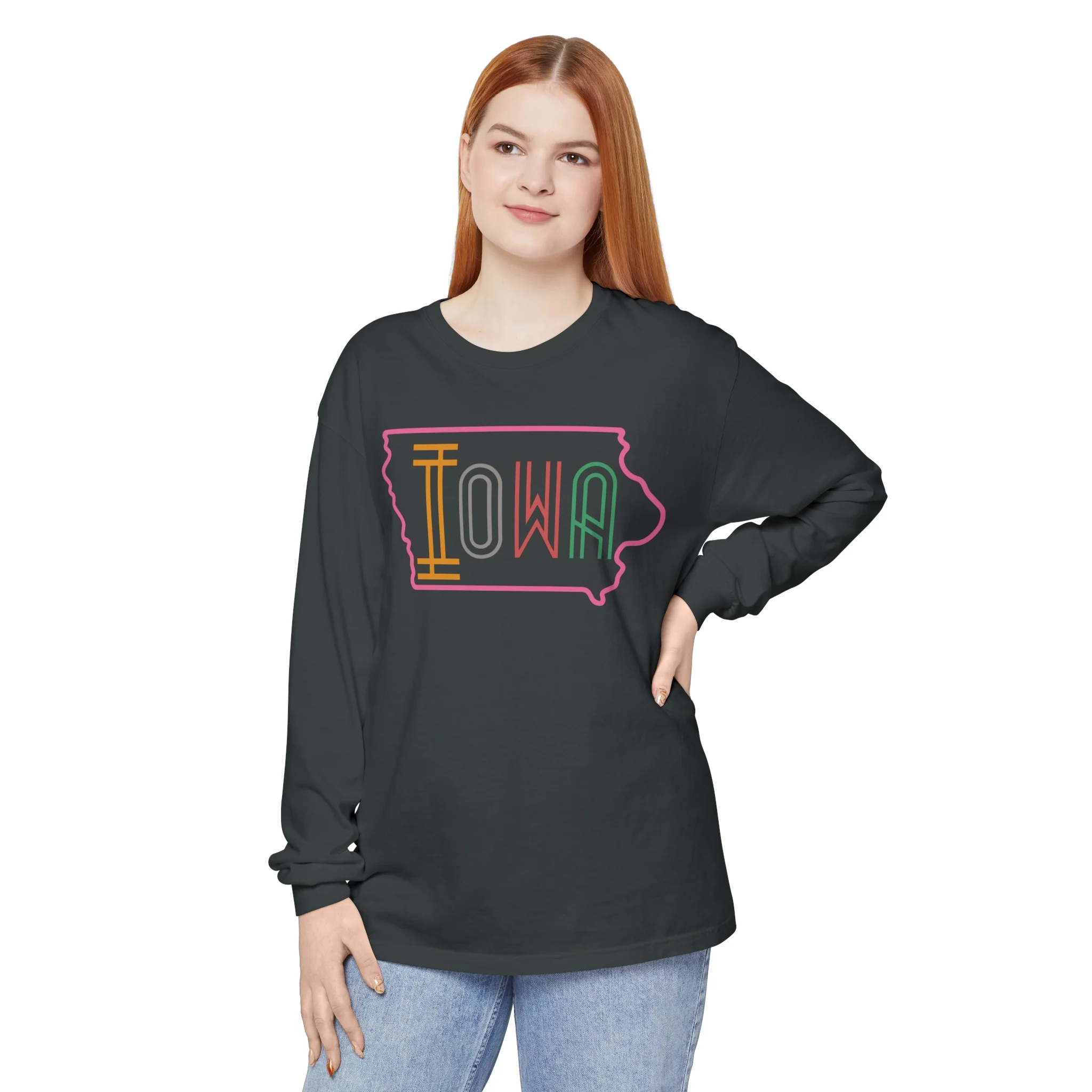 Iowa Pink Unisex Garment-dyed Long Sleeve T-Shirt