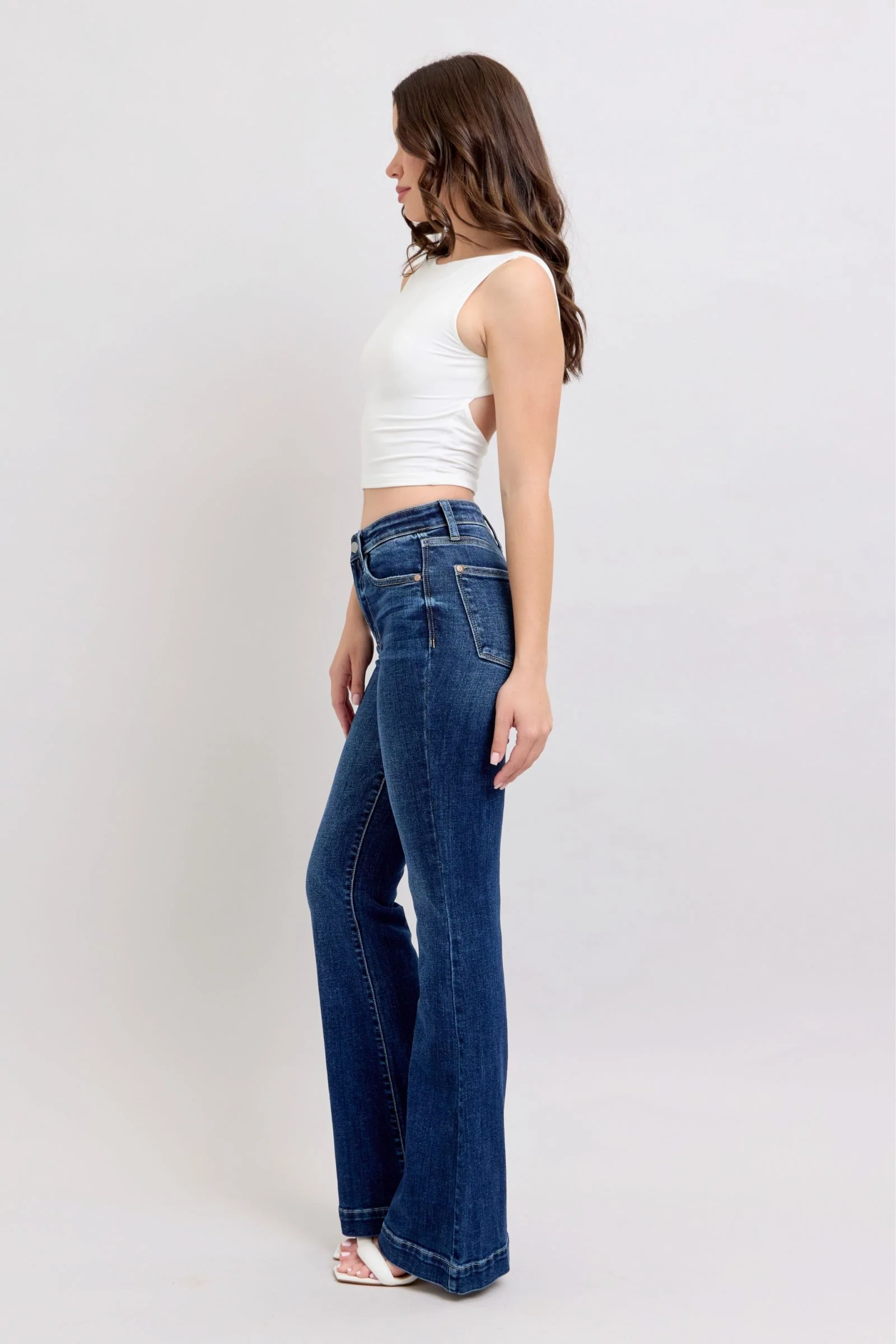 Blue Full Size High Rise Flare Jeans with Pockets Plus Size