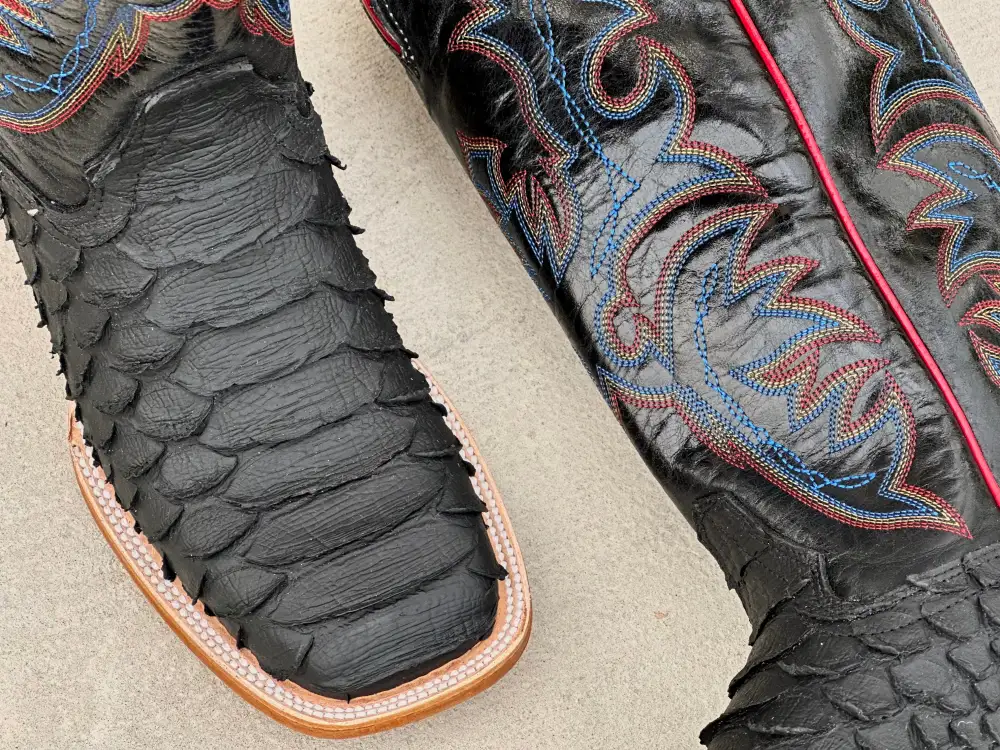 Mens Black Matte Python Leather Boots With Black Shaft