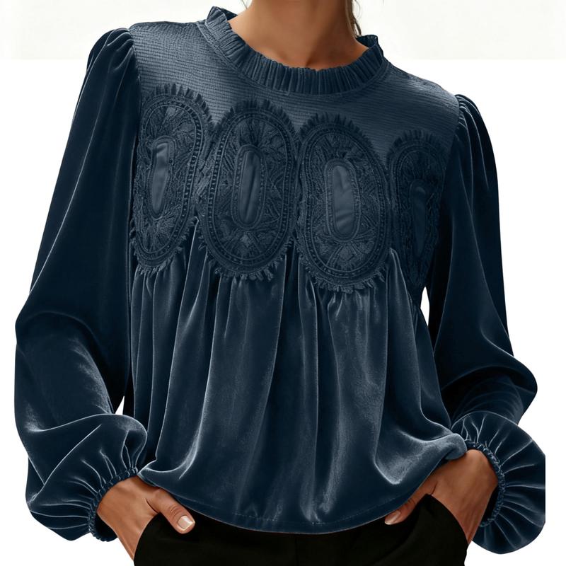 Women’s Elegant Velvet Lace Long Sleeve Blouse