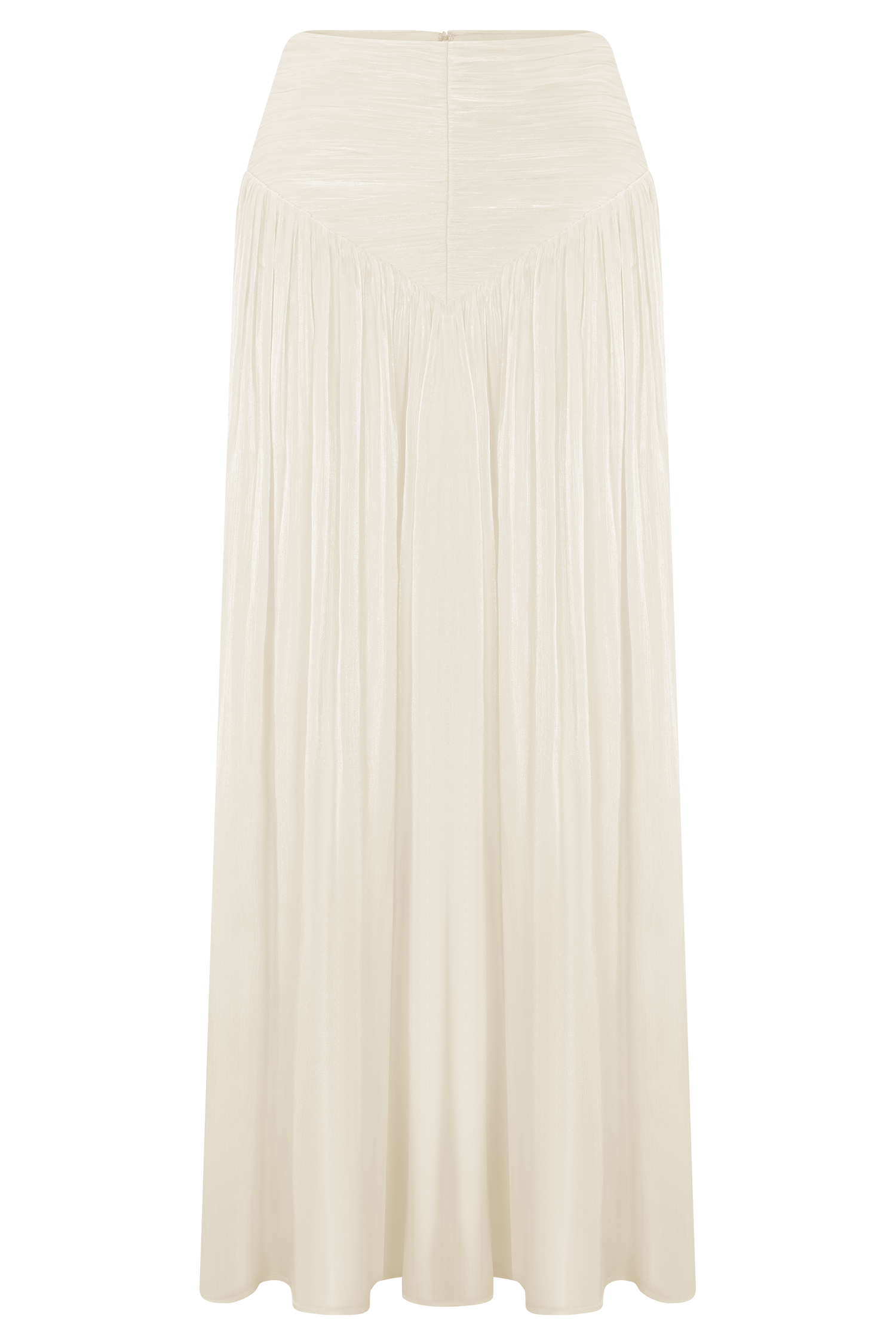 White Gathered Midi Skirt