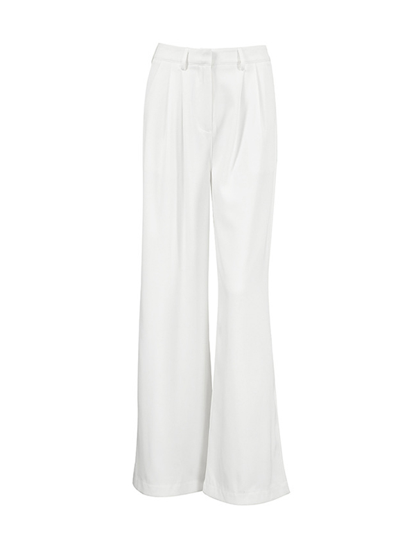 No Belt Pleated Pockets Solid Color High Waisted Loose Trousers Suit Pants