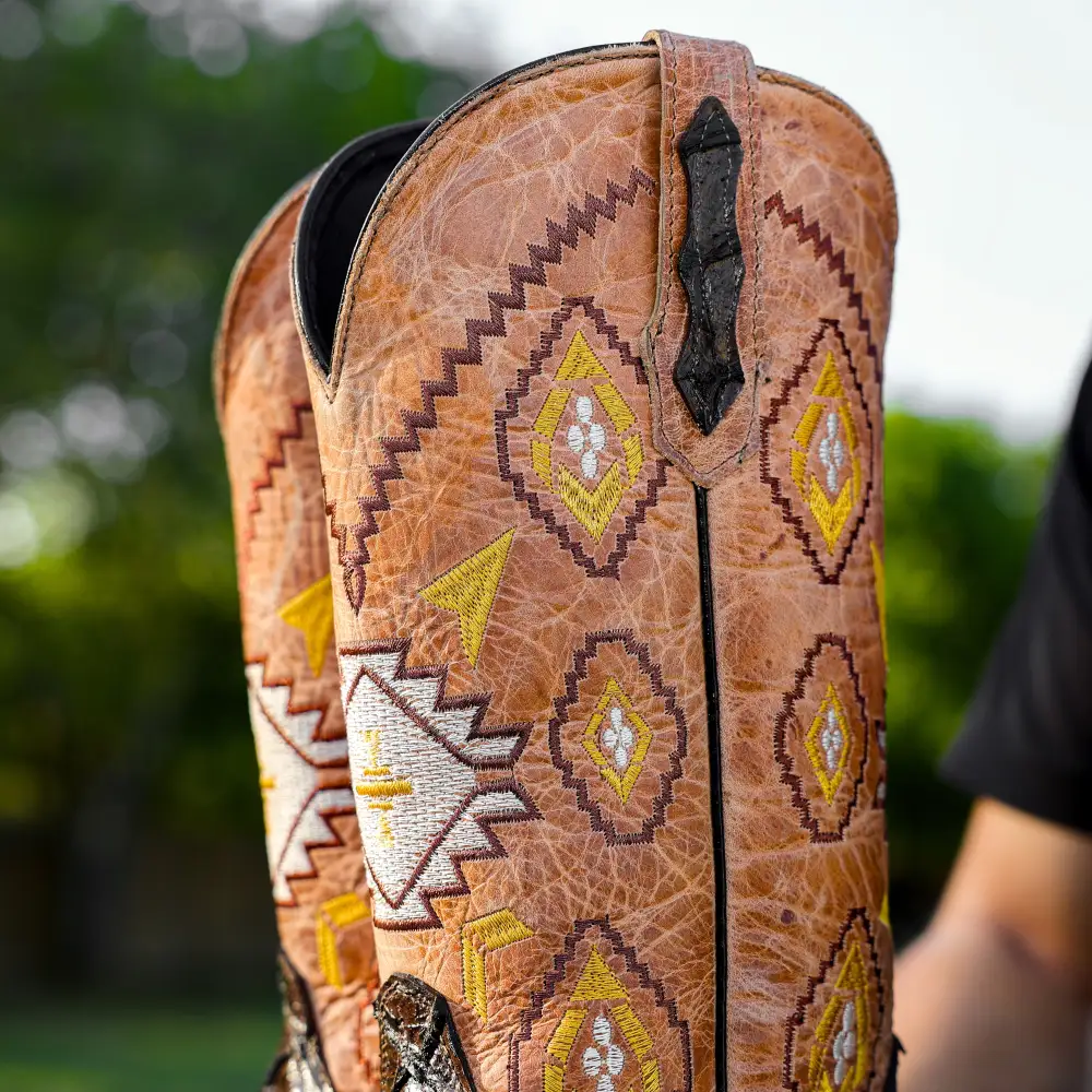 Chocolate Brown Pirarucu Leather Boots - Square Toe