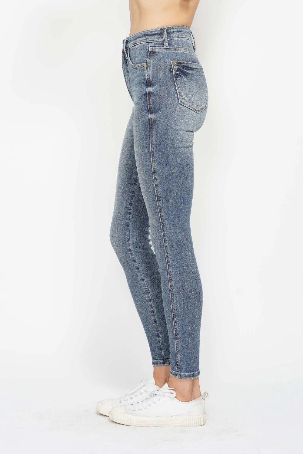 Blue Full Size Tummy Control Contrast Wash Skinny Jeans