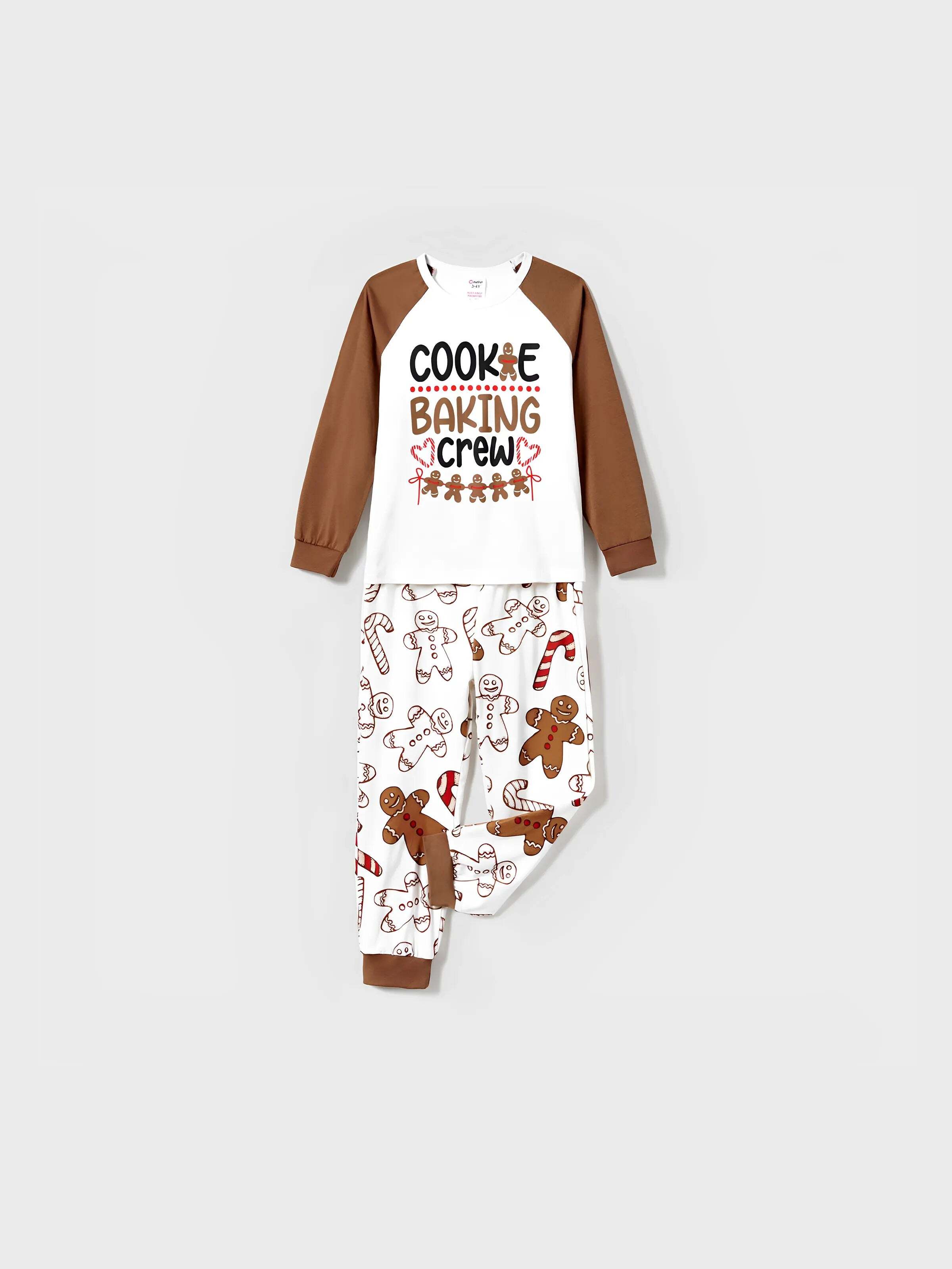 Christmas Family Matching Letter and Gingerbread Man Print Long-sleeve Pajamas Sets with Christmas Socks Khaki