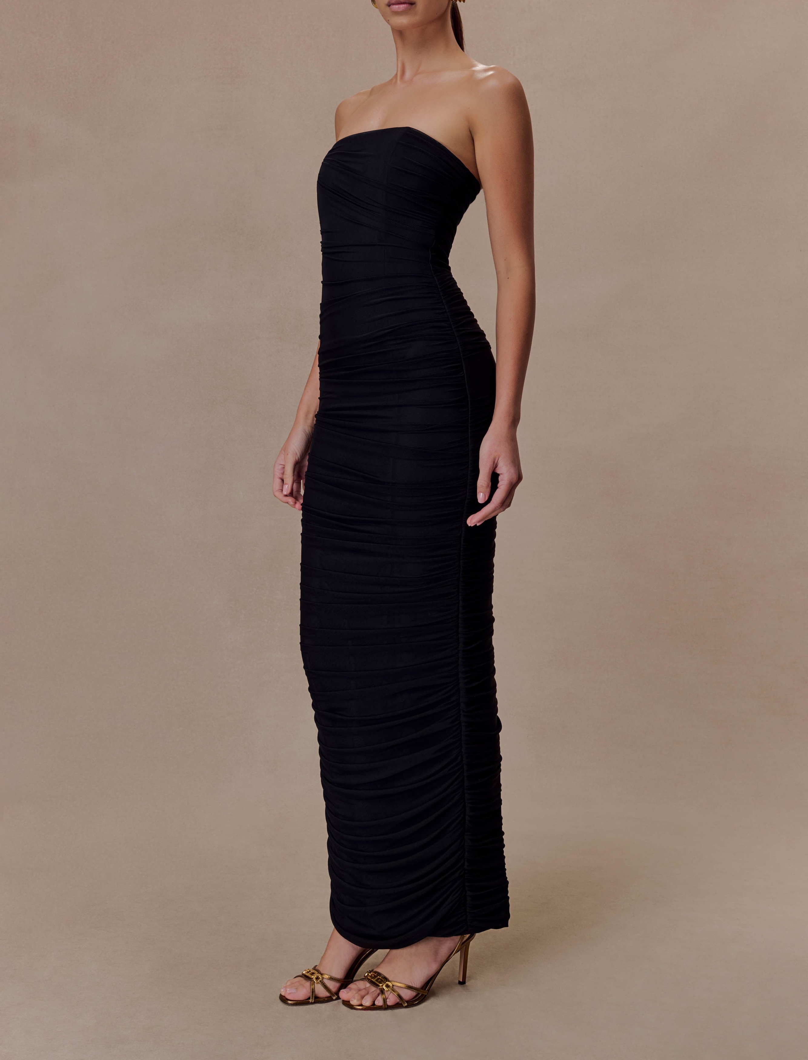 Black Strapless Mesh Maxi Dress