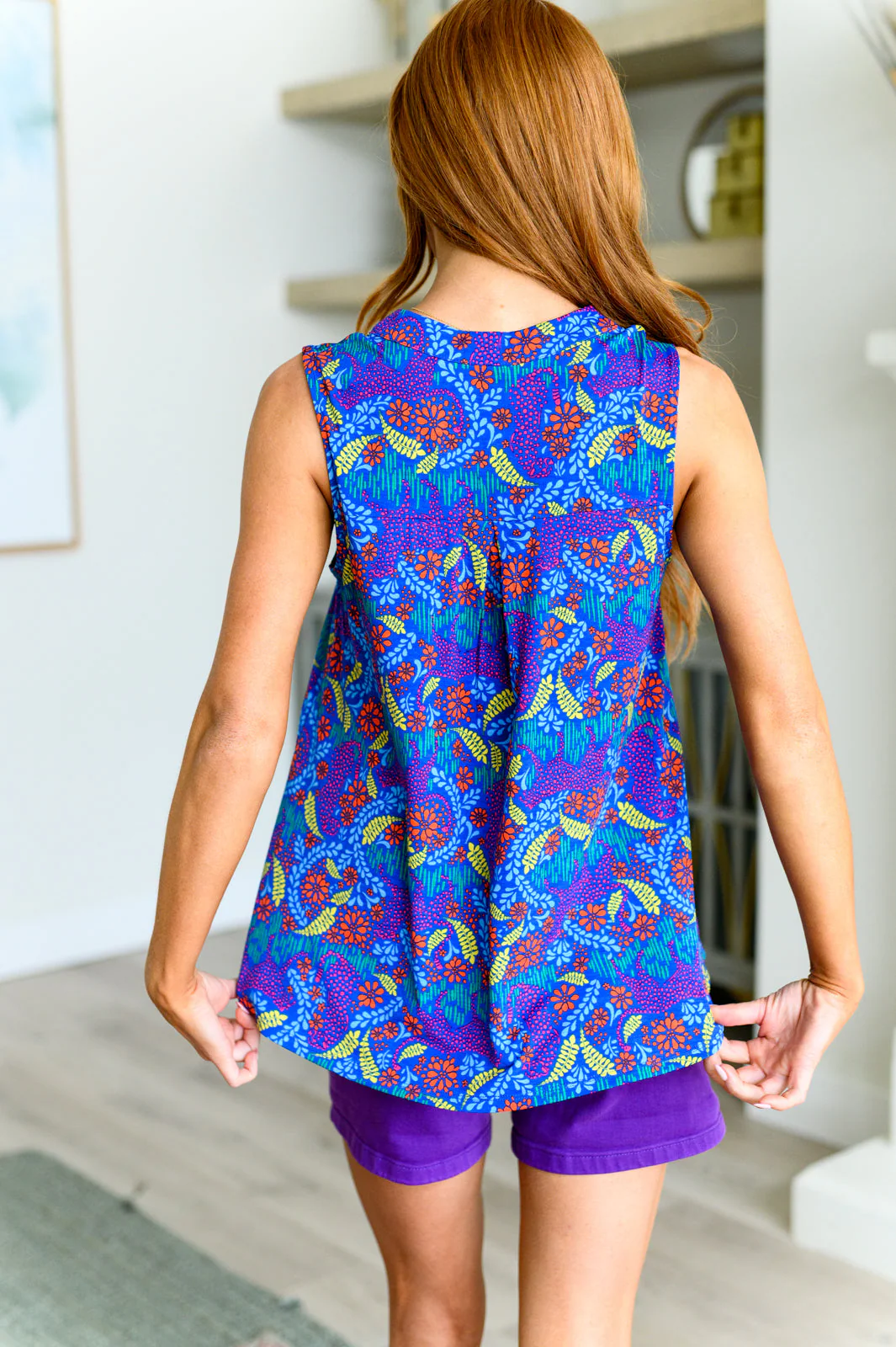 Tank Top in Royal and Red Abstract