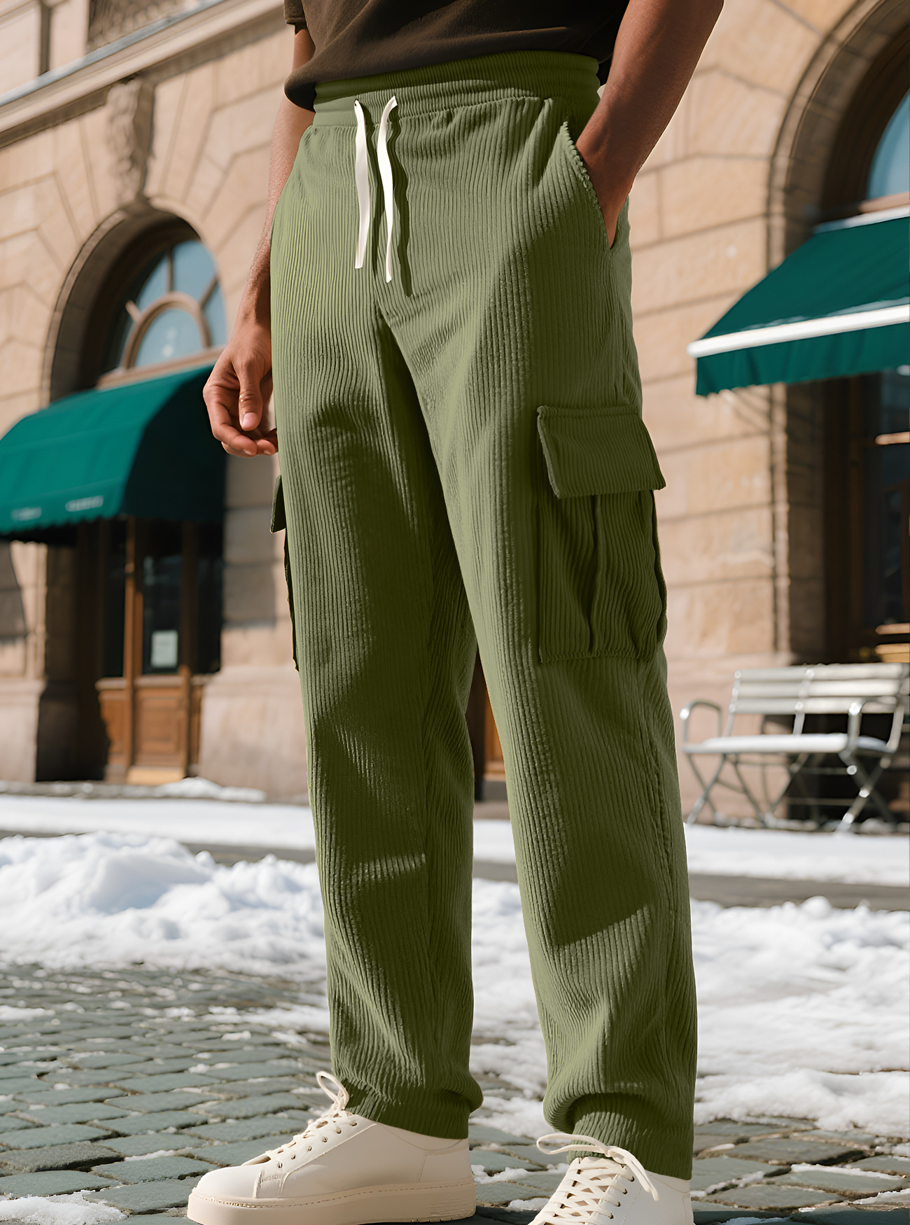 Multi-pocket corduroy men's casual pants