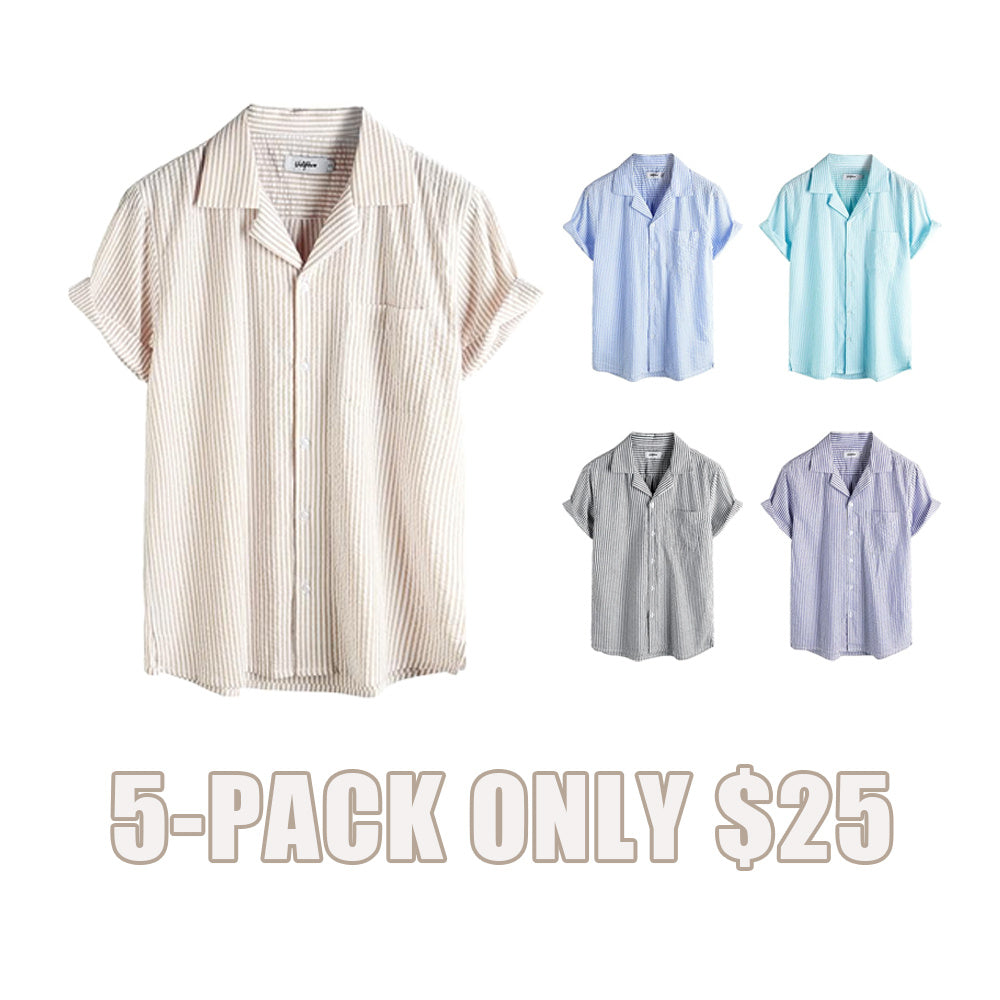 Men‘s Striped Summer Shirt Casual Button Down Short Sleeve Beach Shirts