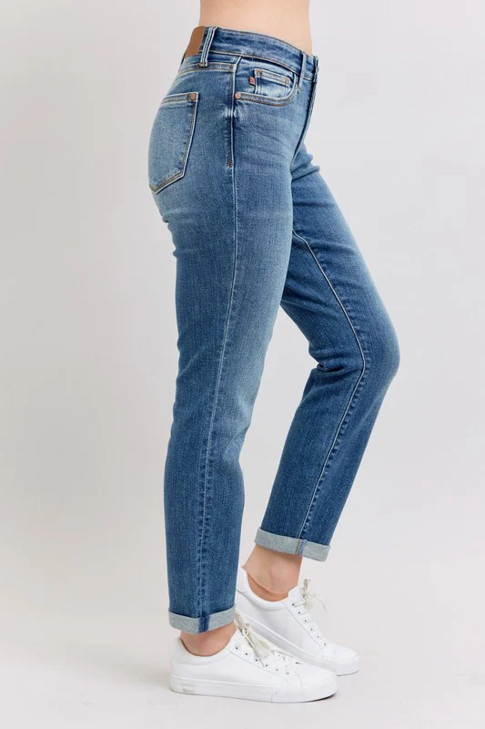 Blue Full Size Mid Rise Skinny Cuff Jeans with Pockets Plus Size