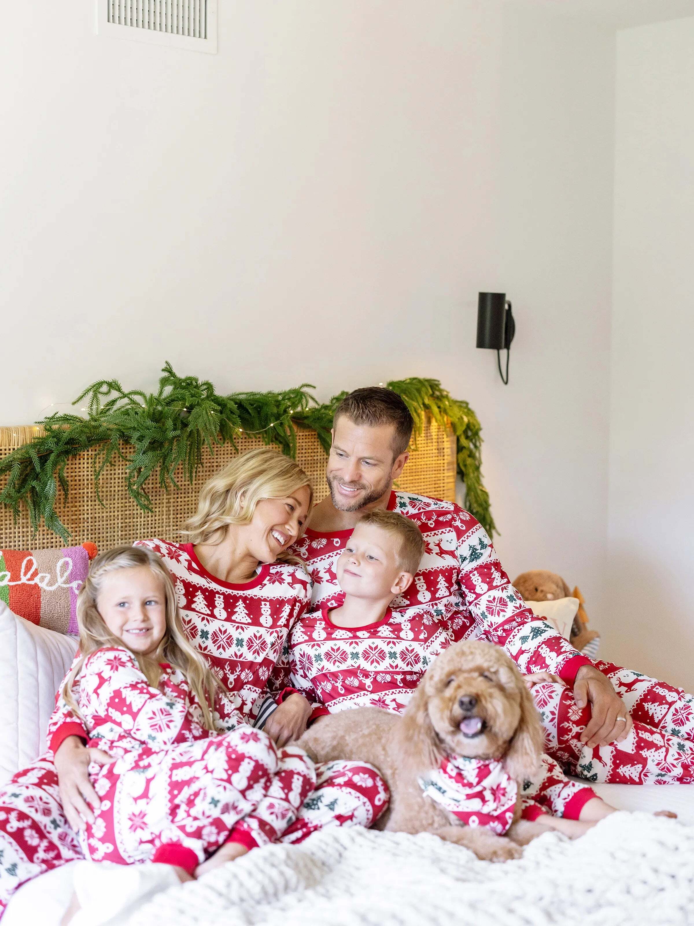 Christmas Matching Family Pajamas Set Reindeer and Snowman Print Red Long-sleeve PJS with Christmas Socks Red