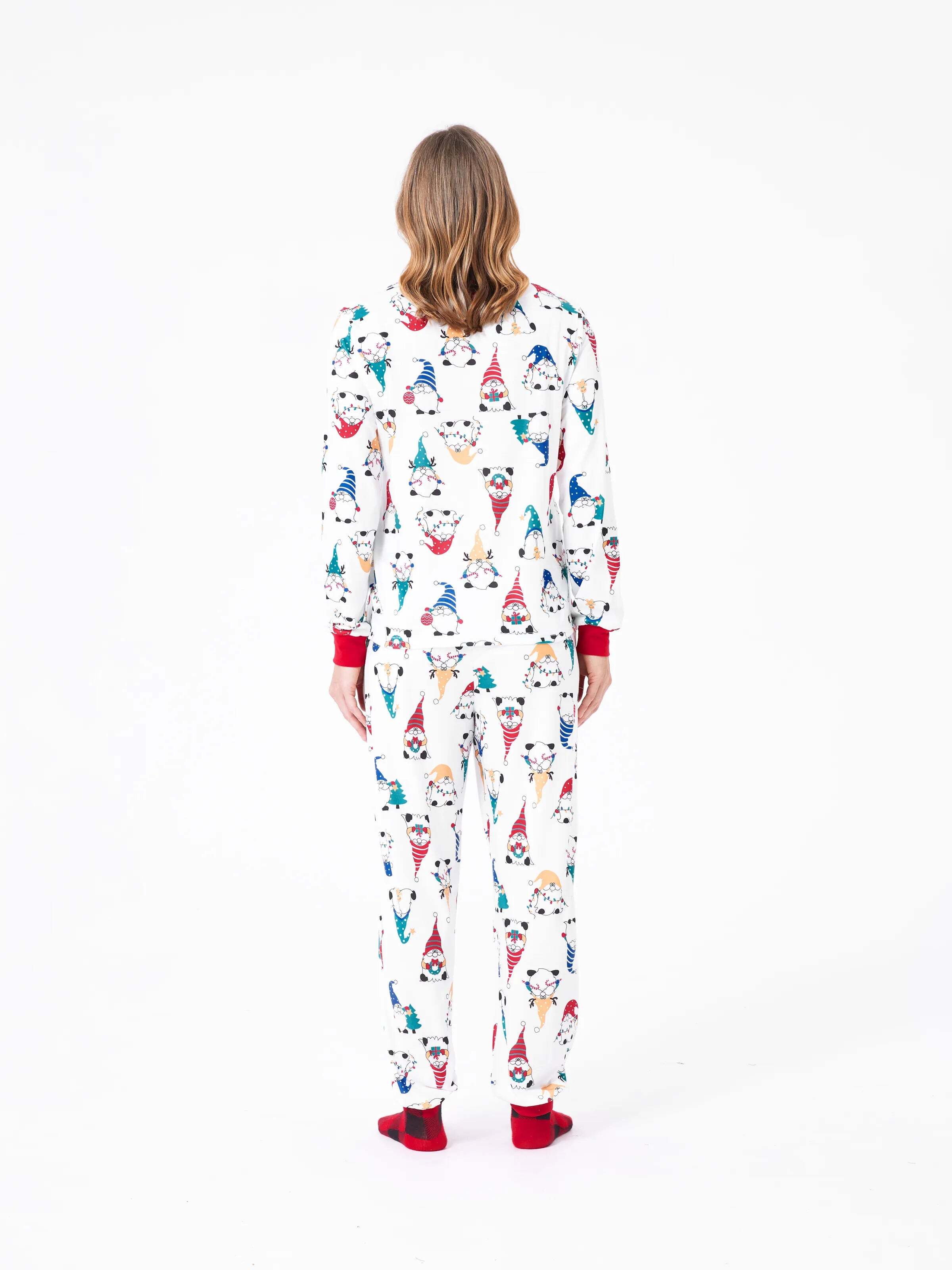 Christmas Matching Family Pajamas Set Christmas Gnome Print PJS with Christmas Socks Red