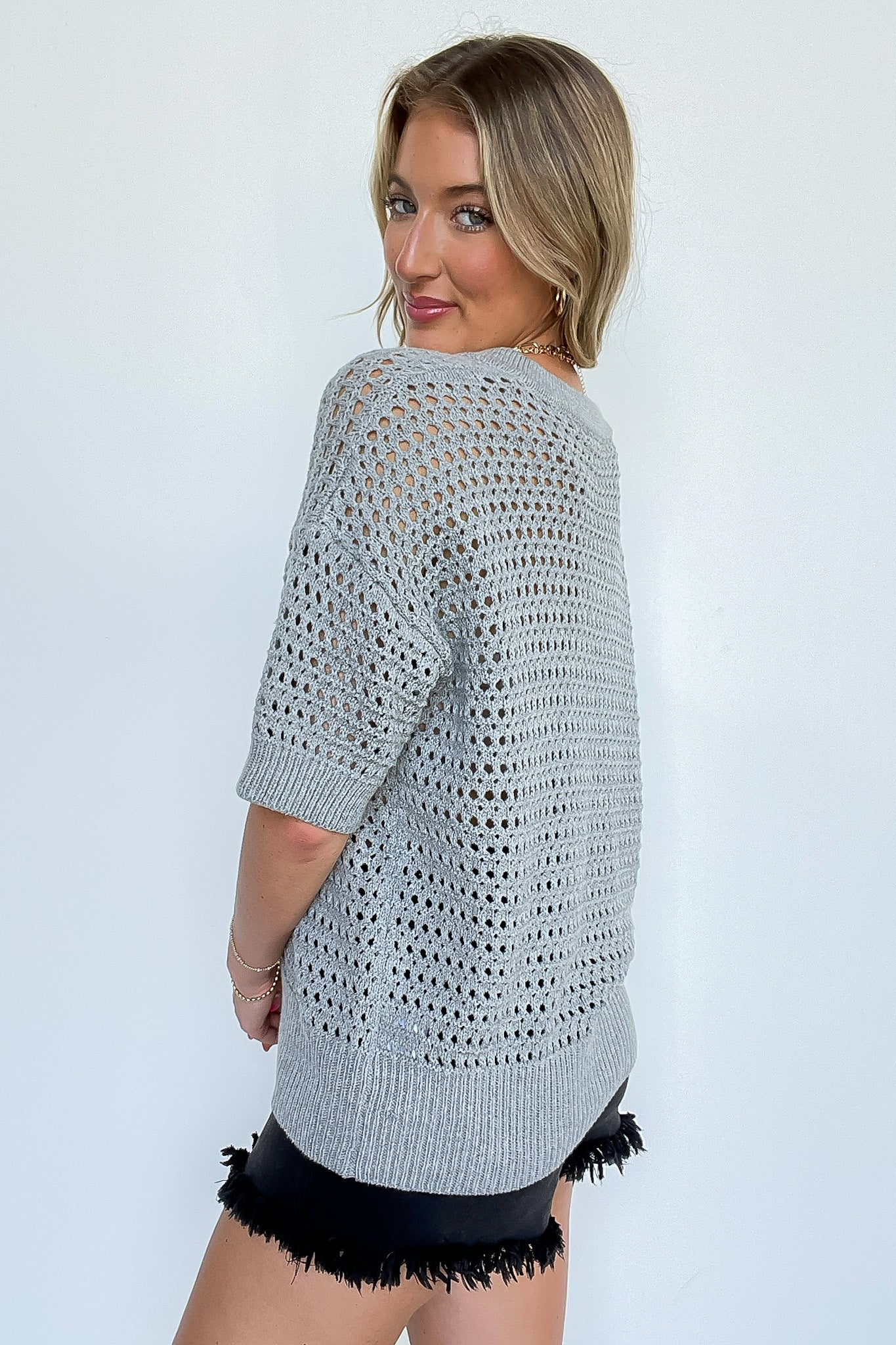 V-Neck Open-Knit Top