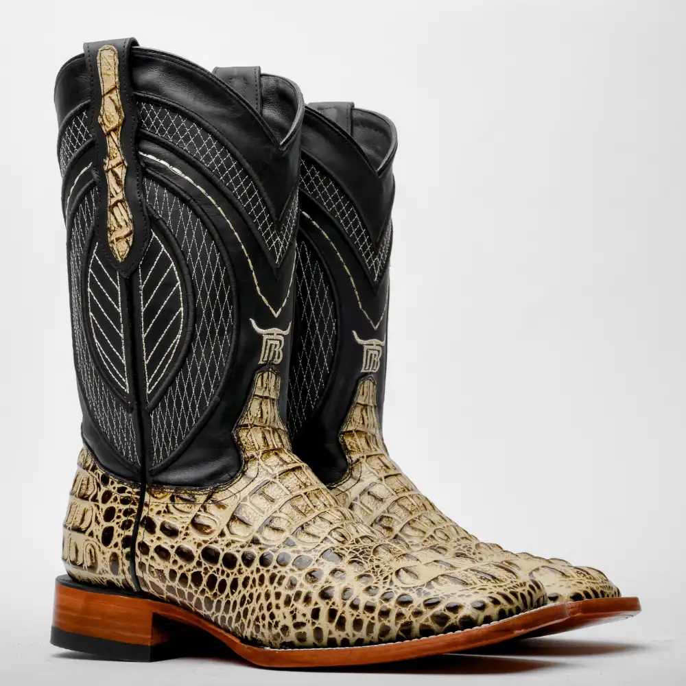 Desert Caiman Neck Leather Boots - Square Toe