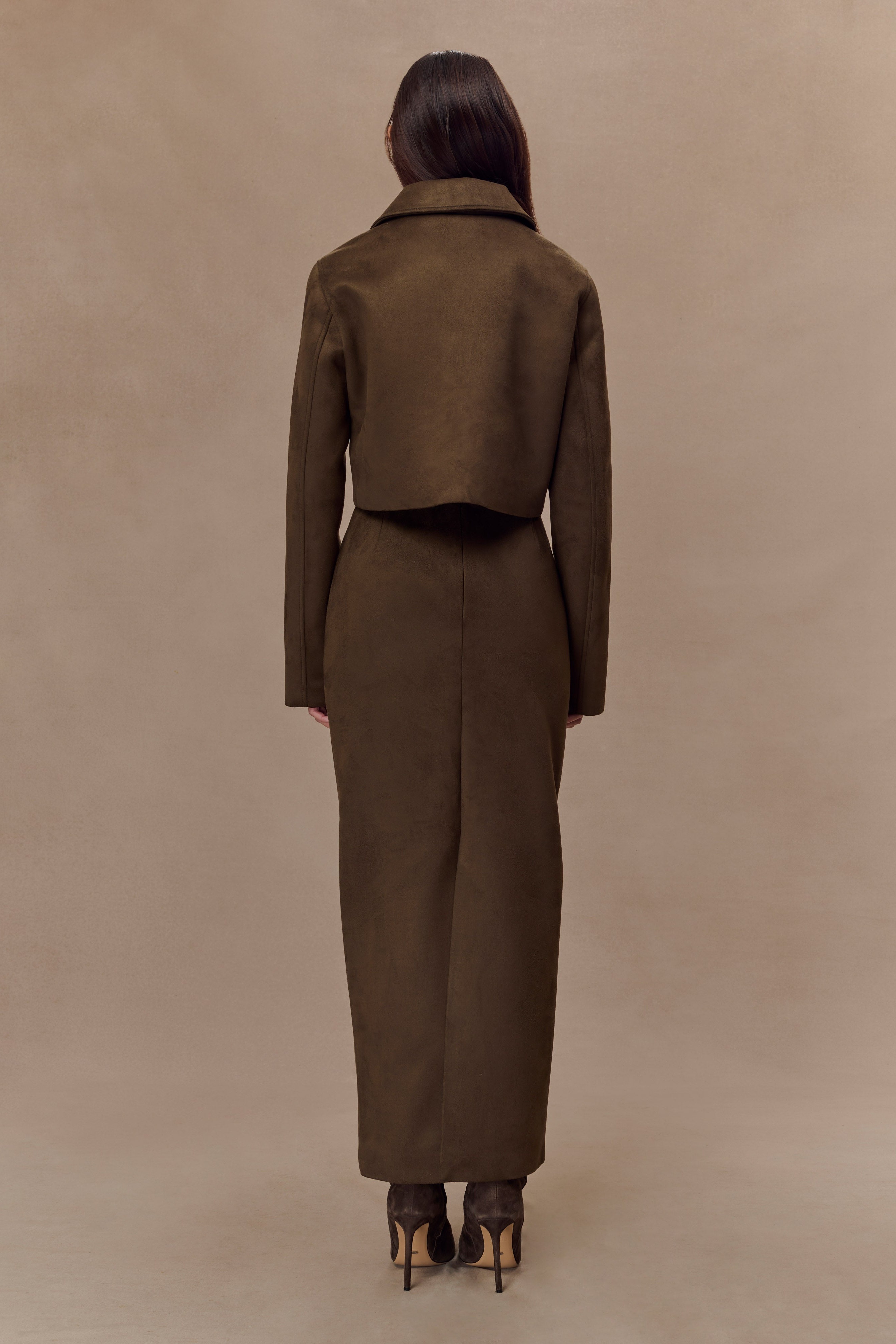 Chocolate Faux Suede Midi Skirt