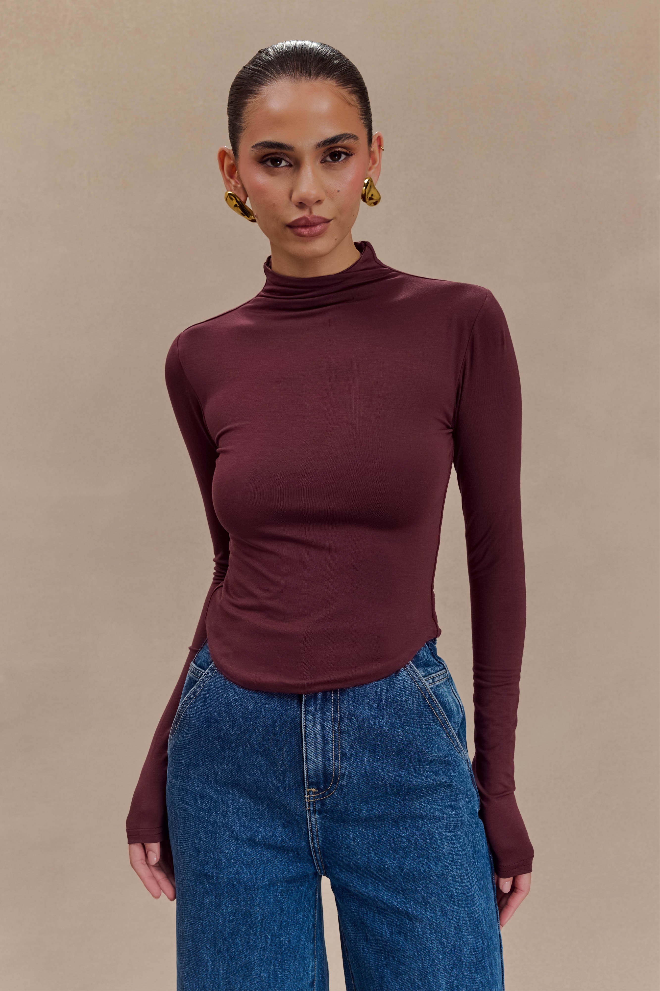Mahogany Modal Long Sleeve High Neck Top