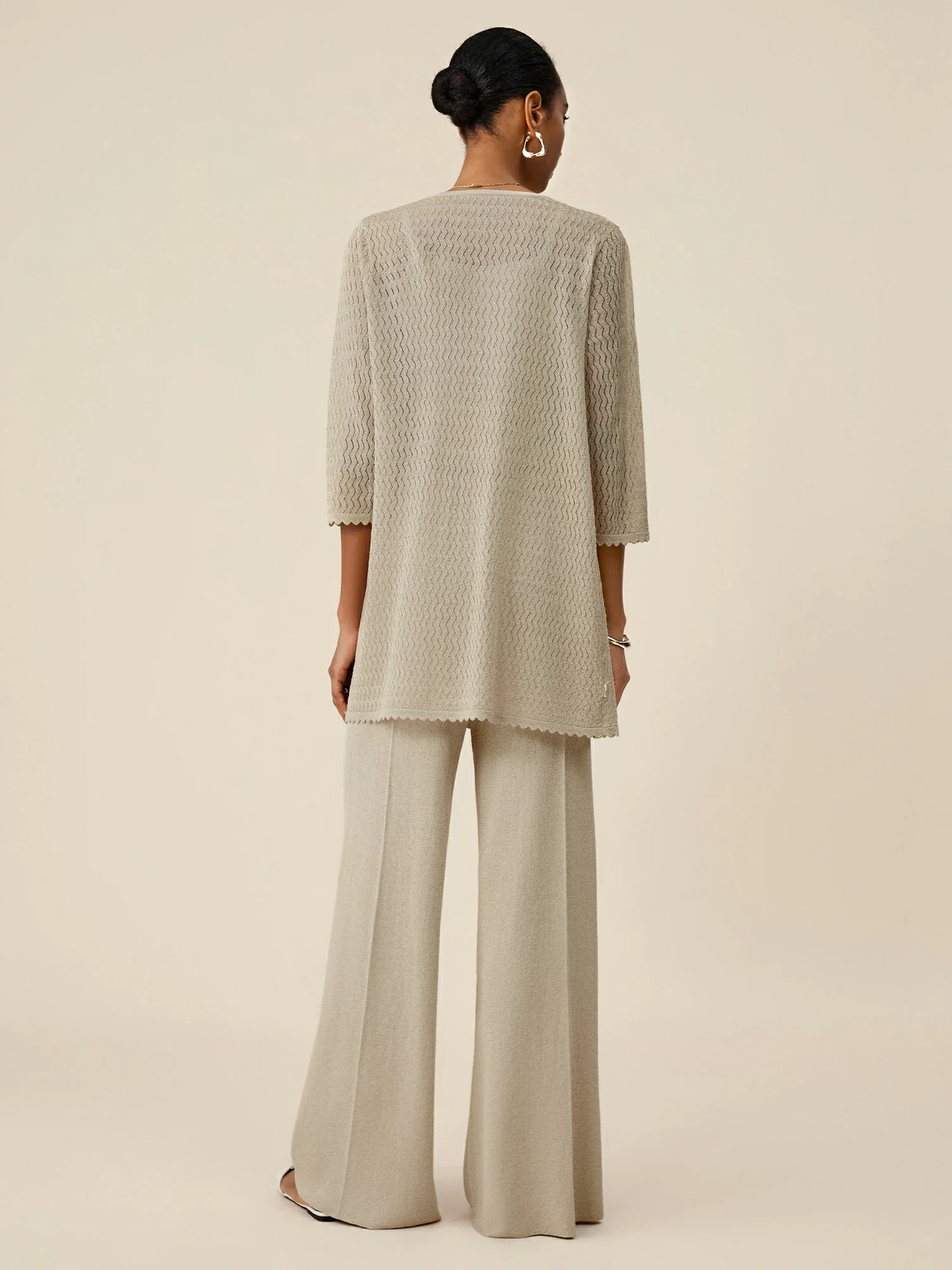 Gold Silver Yarn Mid-Sleeve Simple Cardigan