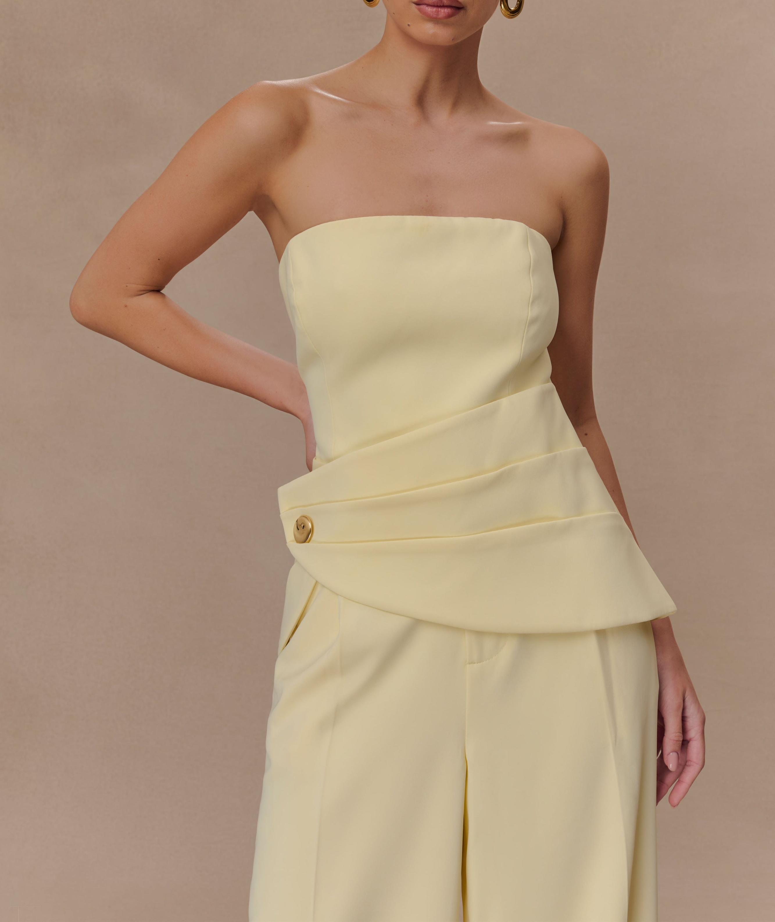 Cream Strapless Suiting Top