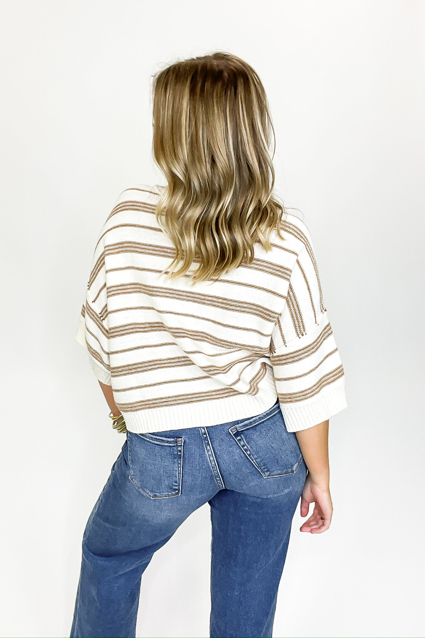 Luxe Line Striped 3/4 Knit Top