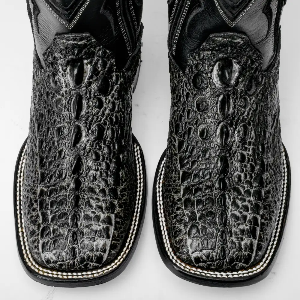 Grey Snapping Turtle Leather Boots - Square Toe