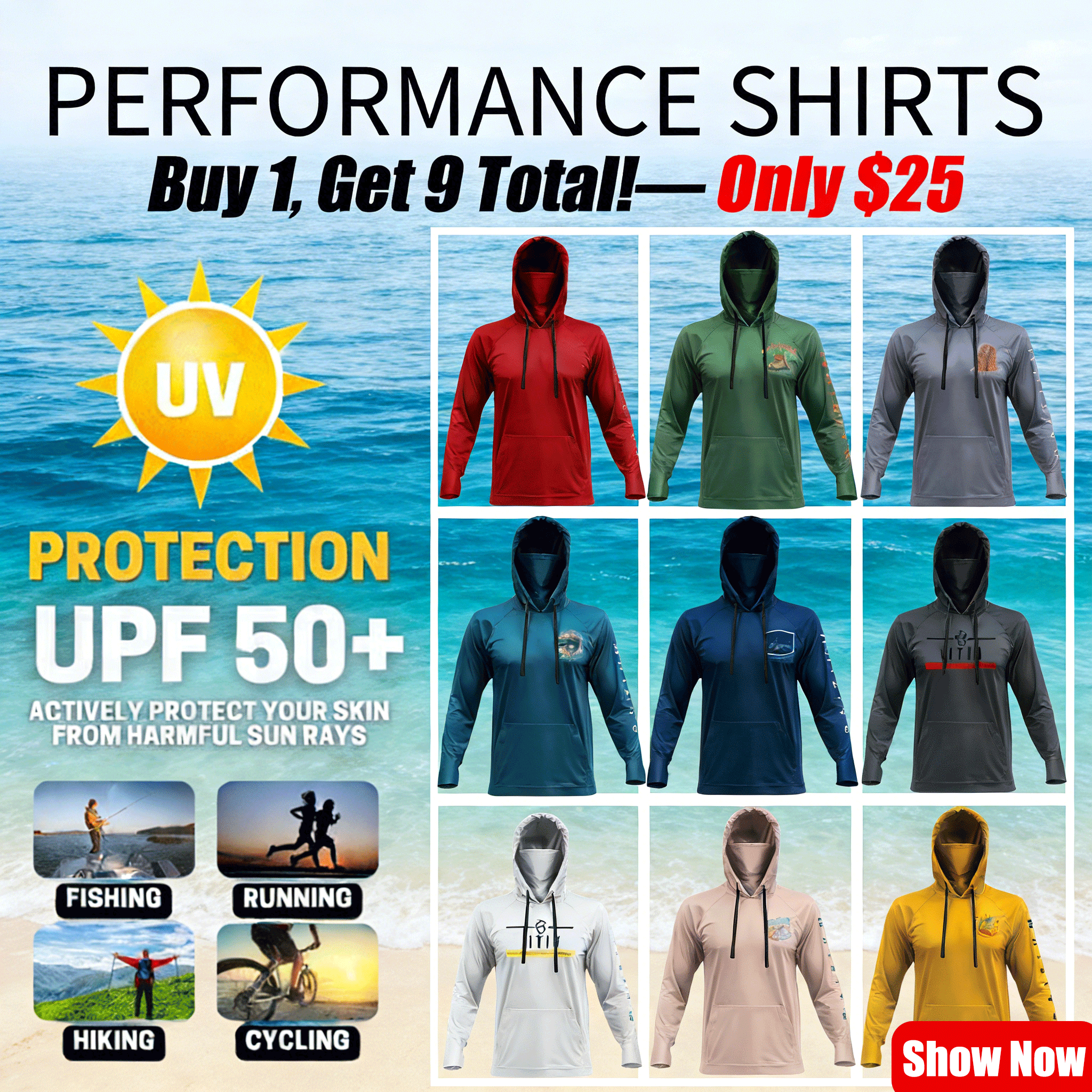 Men’s Hooded UPF 50 Work & Fishing Shirt with Built-In Face Gaiter