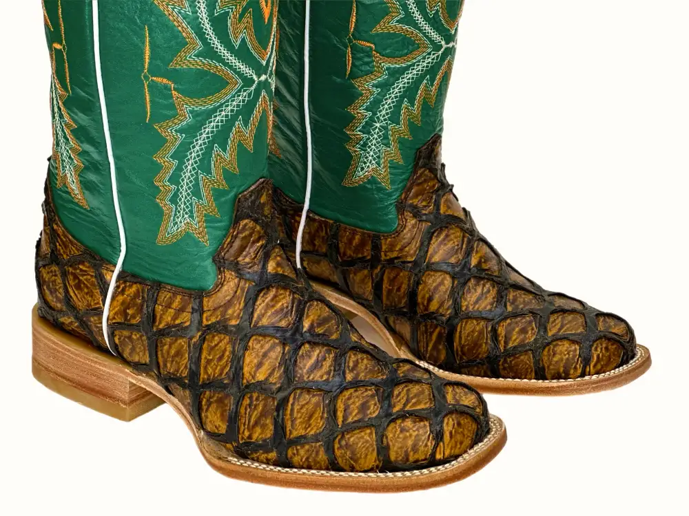 Men’s Honey Gold Pirarucu Leather Boots With Green Shaft