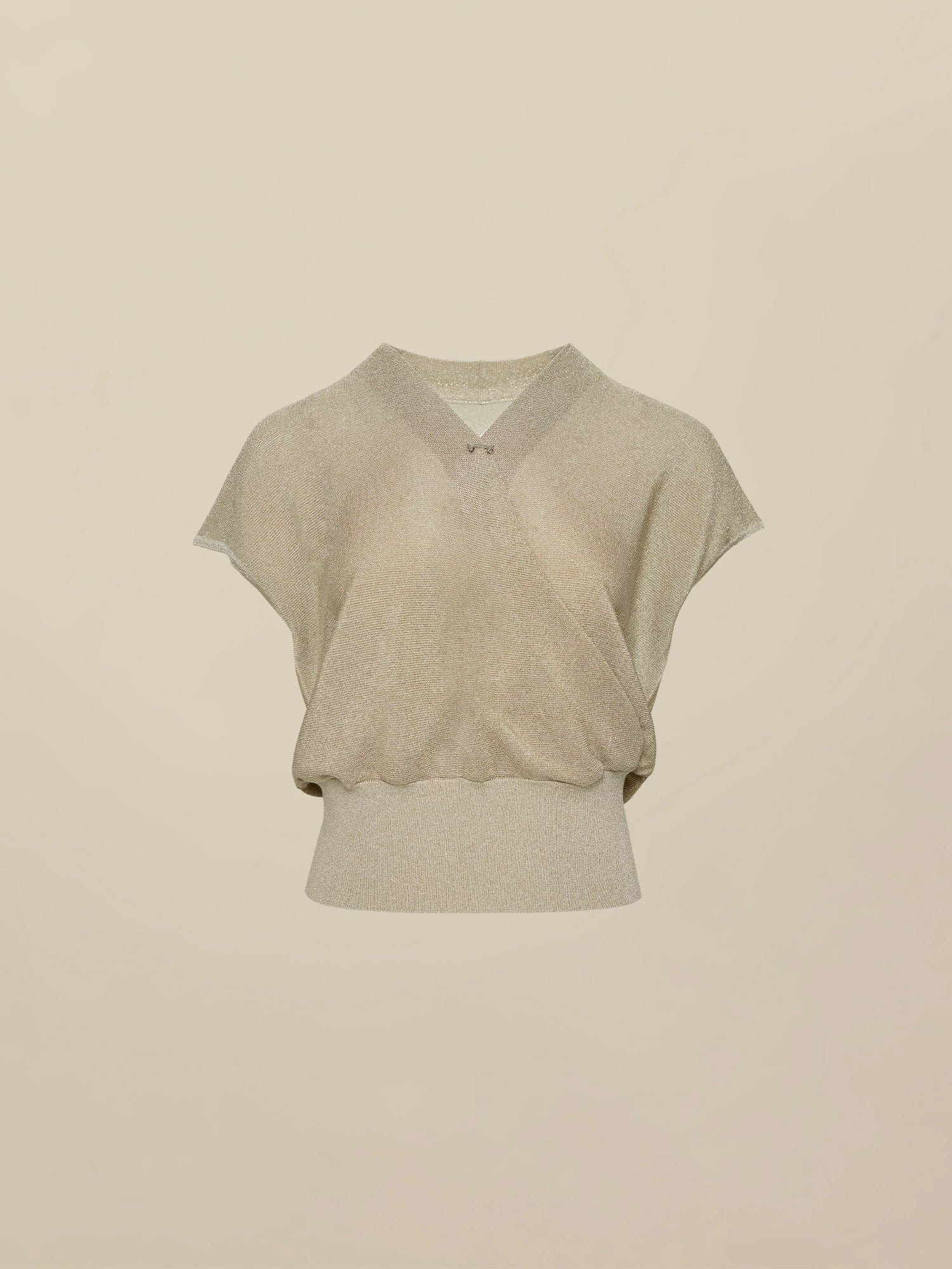 Gold Silver Yarn Short-sleeved Surplice Top
