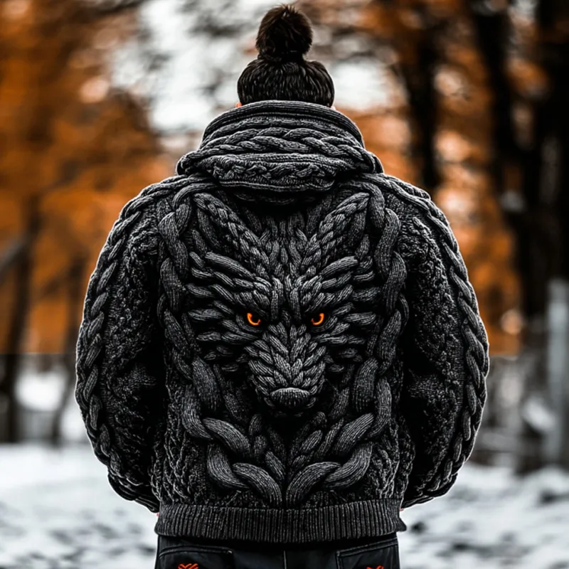 Men's Viking Dragon Style Celtic Thick Zip Hooded Sweater