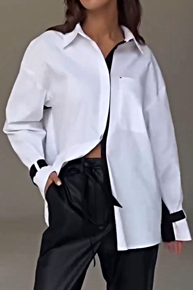 Women's Contrast Color Tie Design Shirt