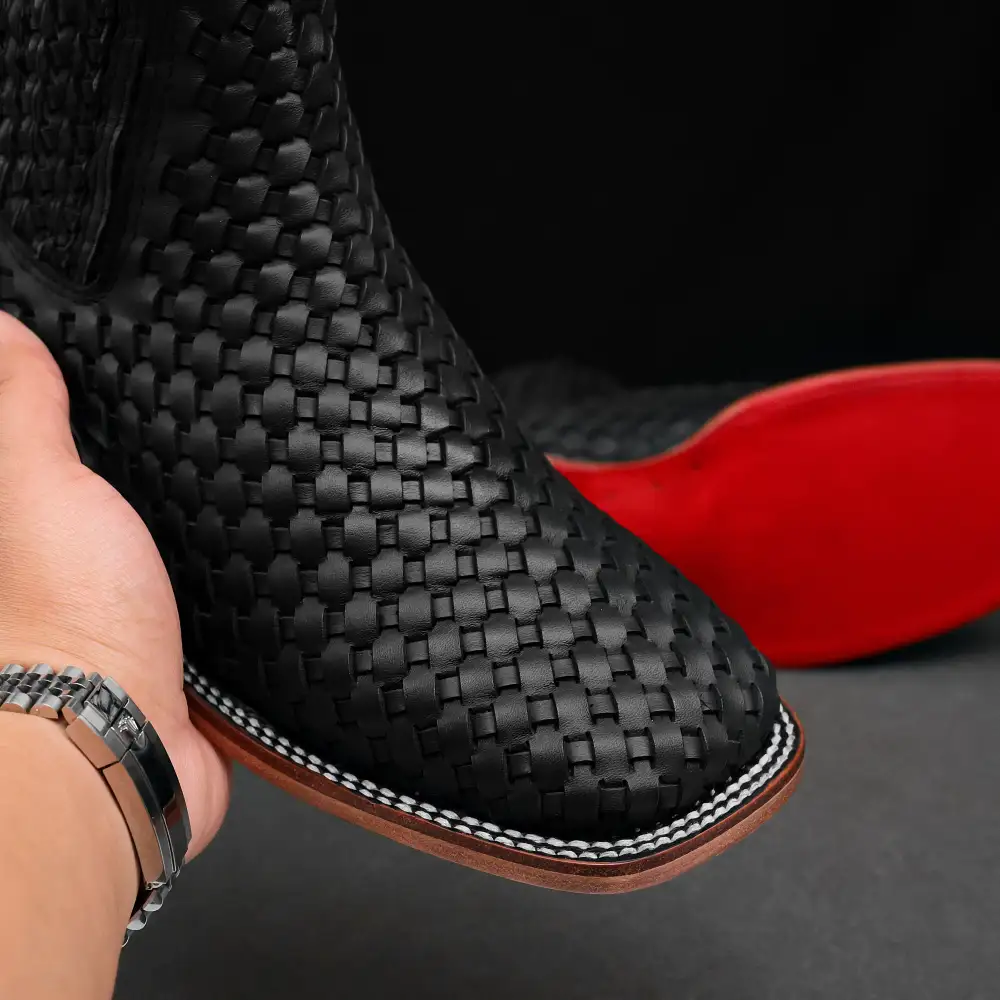 Black Basketweave Botin - Square Tie