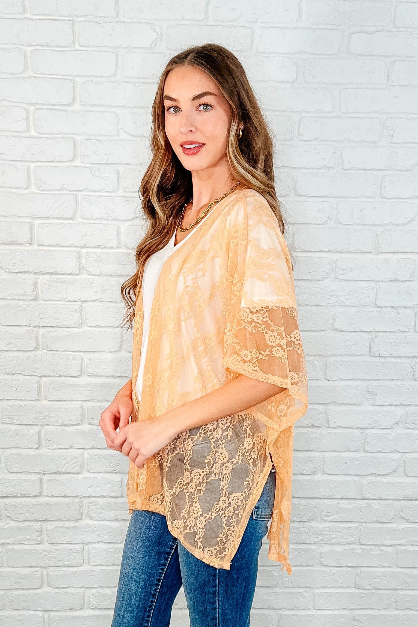 Ahead Lace Kimono In Peach