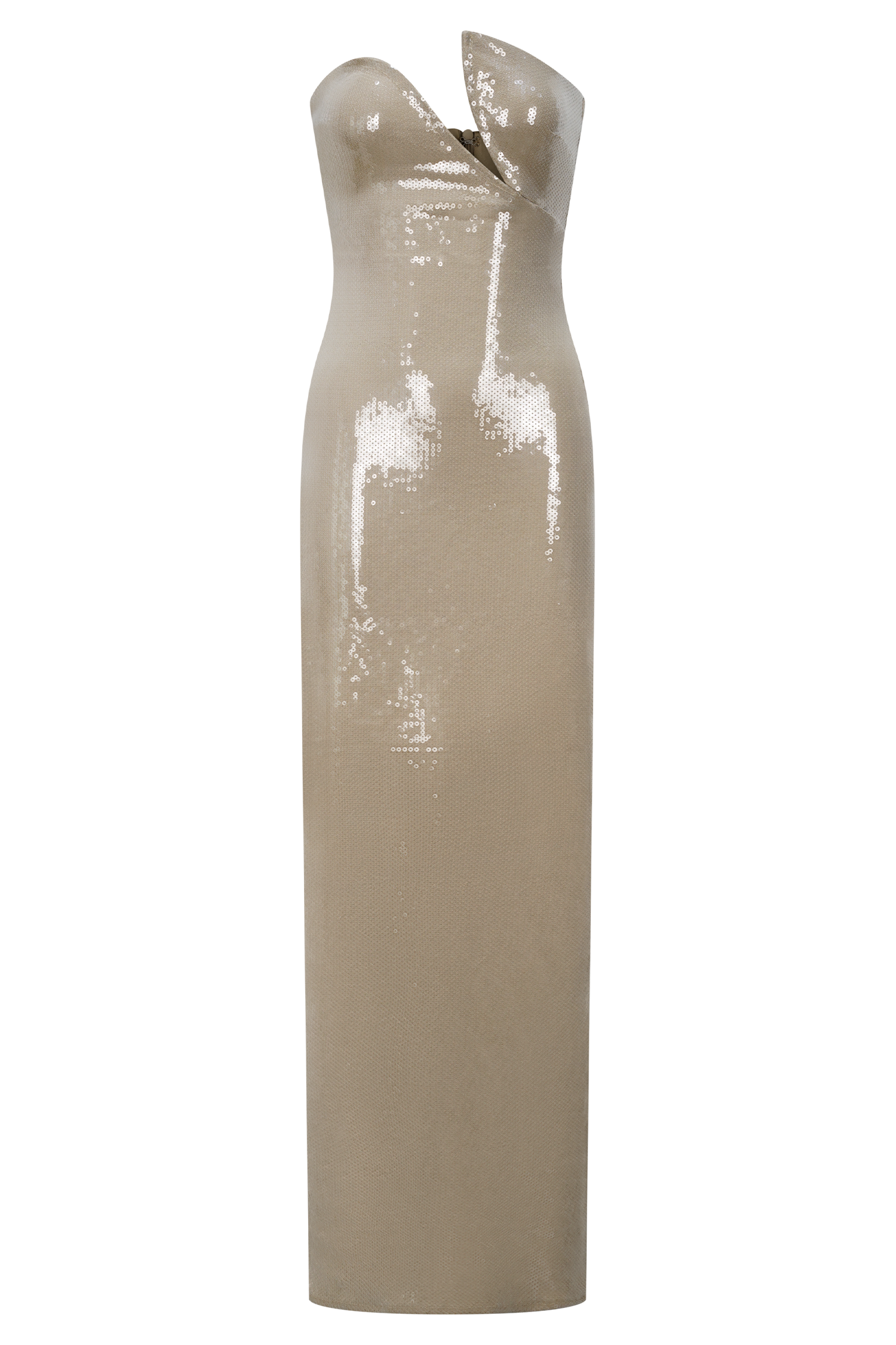 Taupe Strapless Sequin Maxi Dress