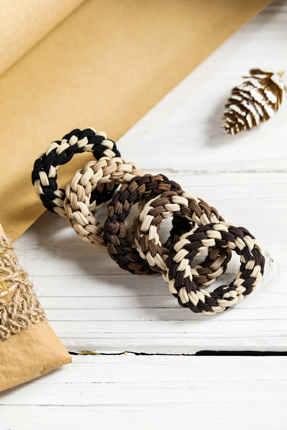 Light French Beige 5pcs Braided Thick Hair Ties