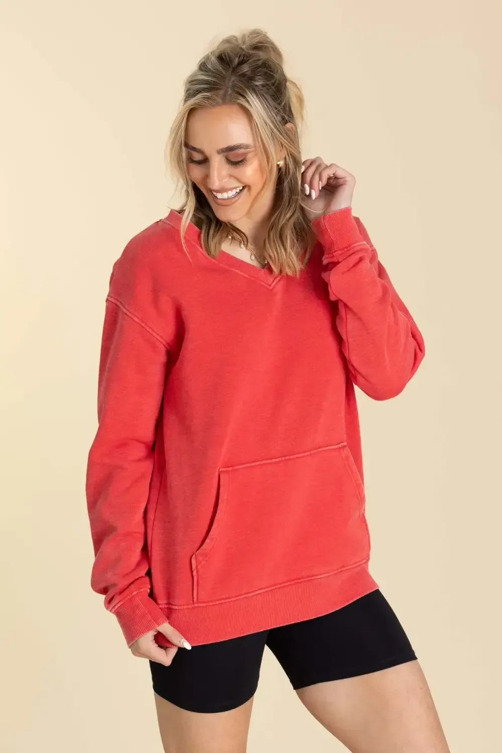 🔥Your Favorite Is Back! Pigment Dyed Cozy Campfire V-Neck Sweatshirt