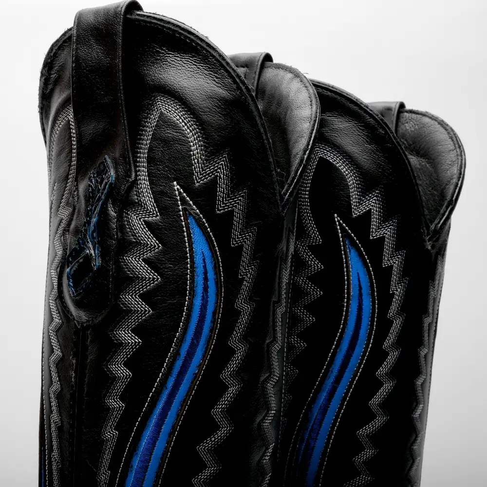 Midnight Blue Giant Caiman Hornback Leather Boots - Square Toe