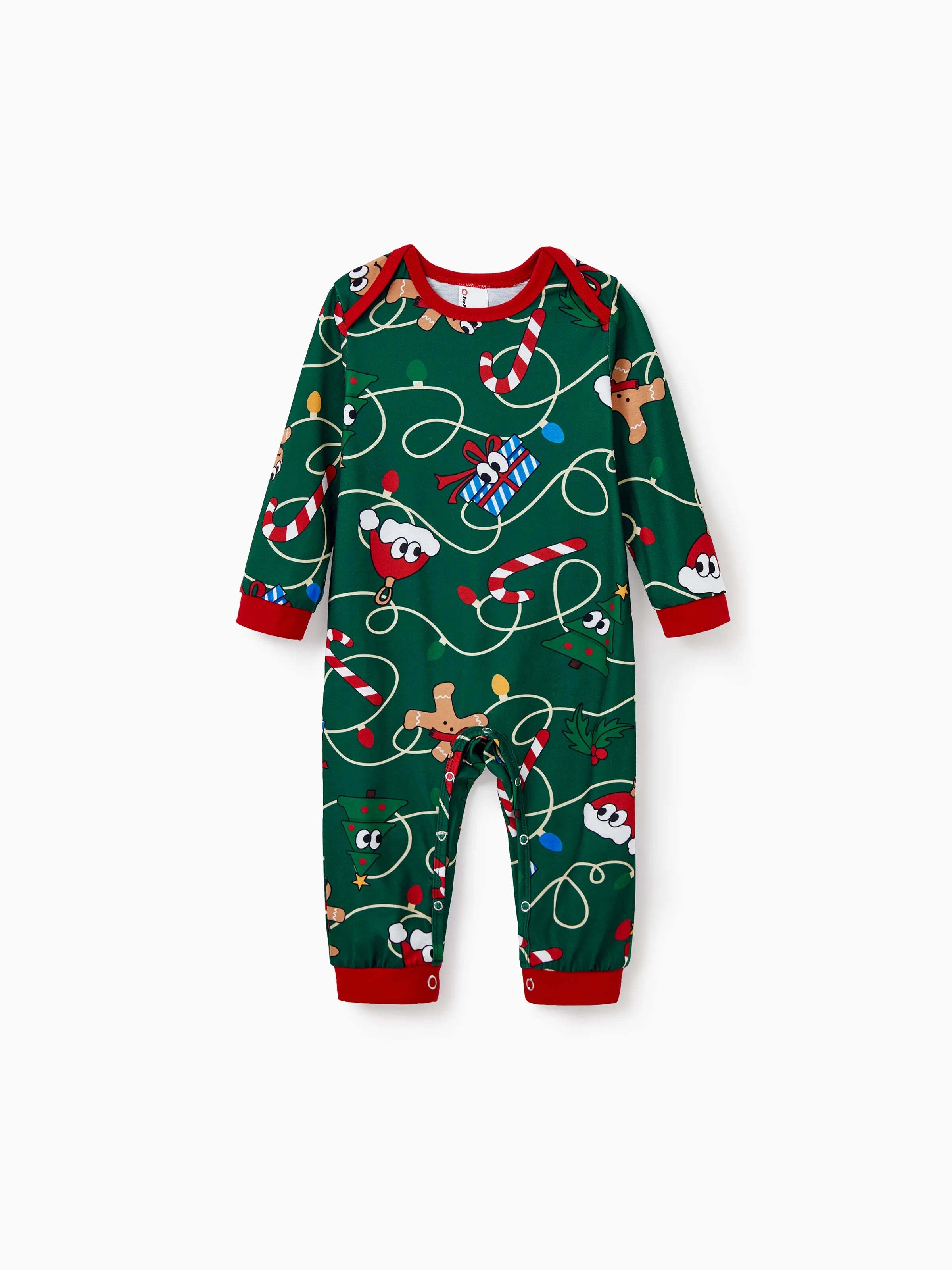 Christmas Matching Family Pajamas Set Gingerbread and Christmas Tree Green and White PJS with Christmas Socks Dark Green
