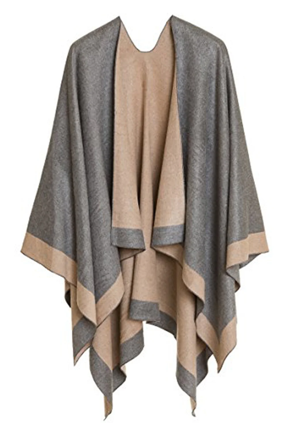Dark Grey Color Block Wrap Shawl