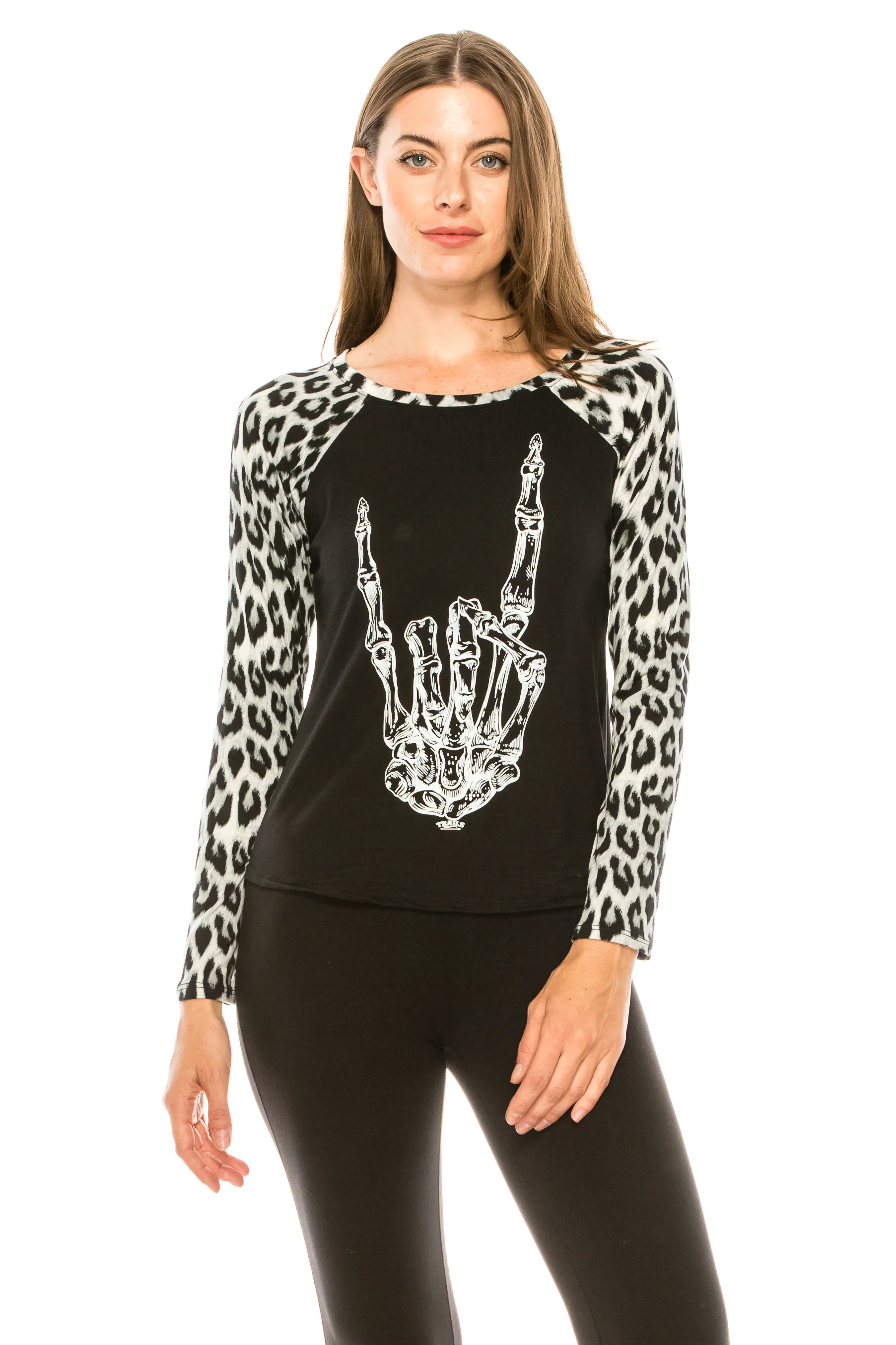 METAL FINGERS GREY LEOPARD LONG SLEEVE RAGLAN